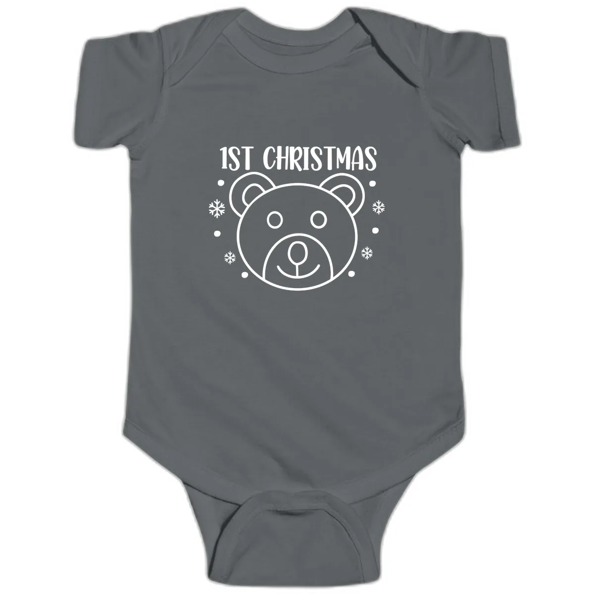 Baby's First Christmas Bear Graphic Baby Onesie in Charcoal