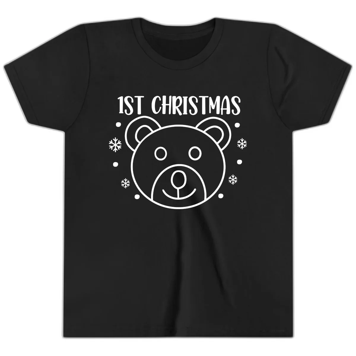 Baby's First Christmas Bear Graphic Youth T-Shirt in Black