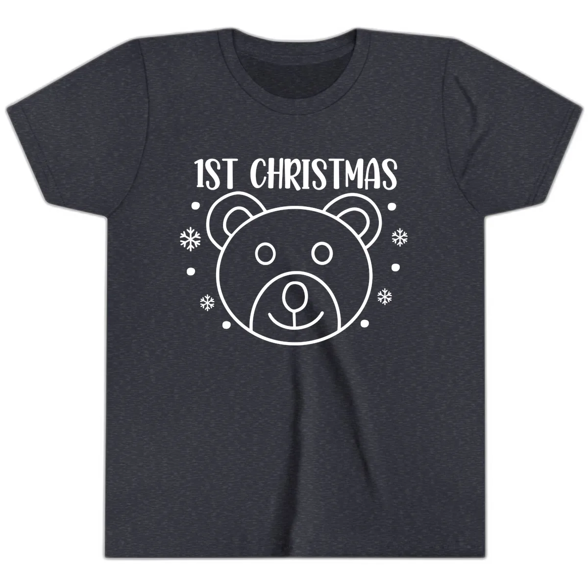 Baby's First Christmas Bear Graphic Youth T-Shirt in Heather Navy