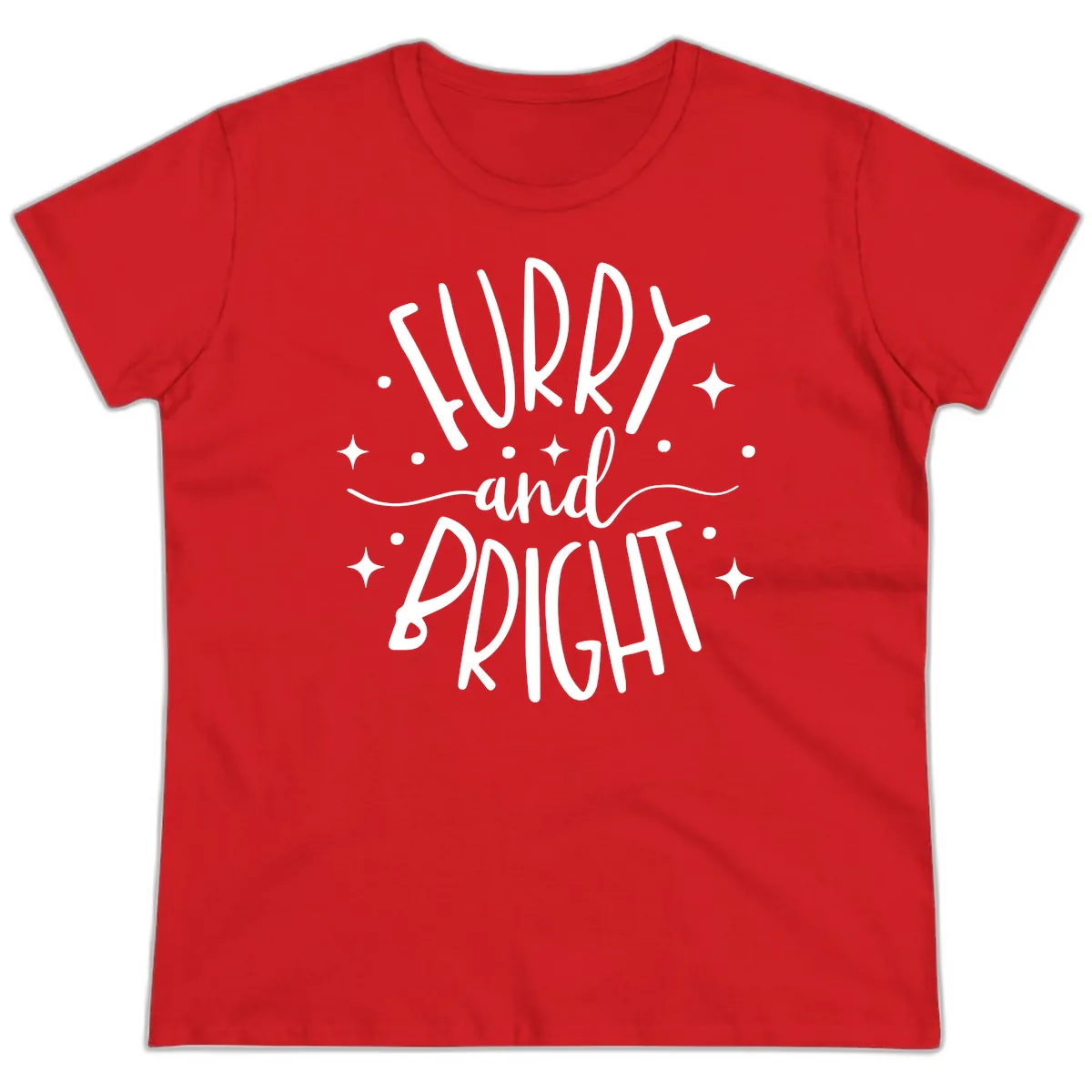 Furry and Bright Holiday Puns Ladies Tee in Red