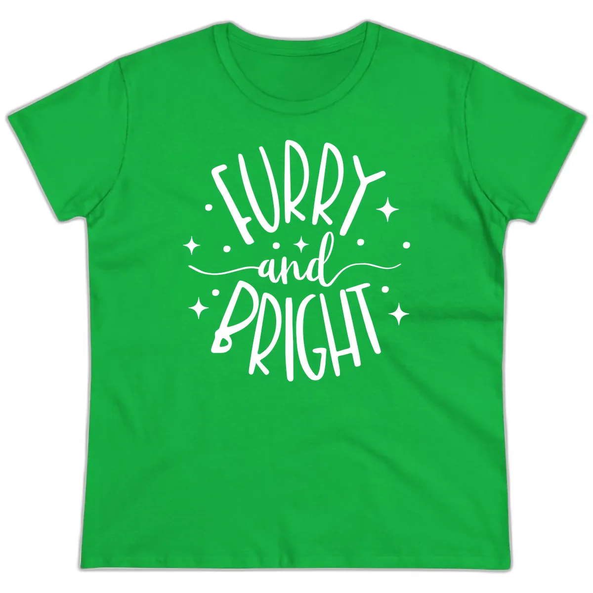 Furry and Bright Holiday Puns Ladies Tee in Irish Green