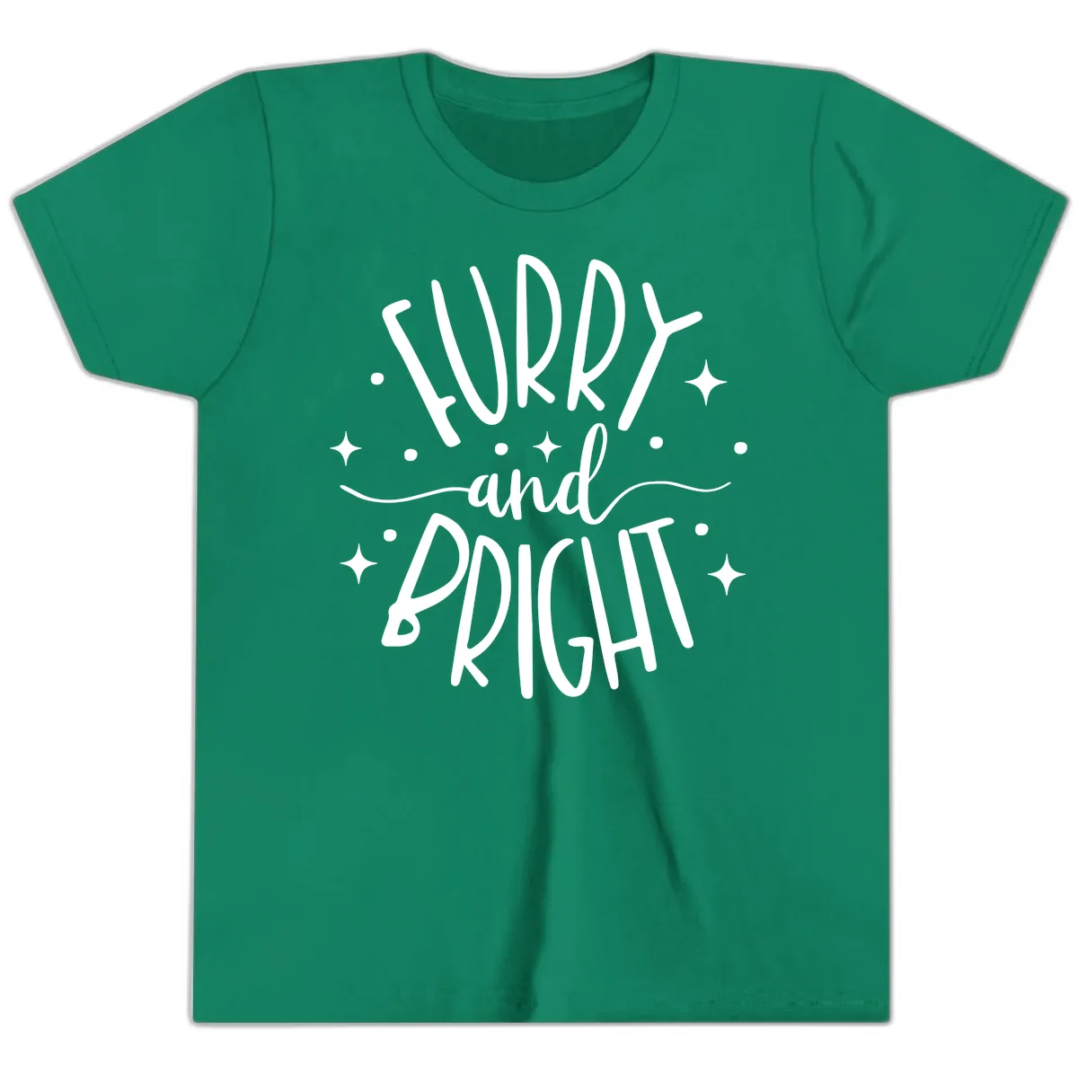 Furry and Bright Holiday Puns Youth T-Shirt in Kelly