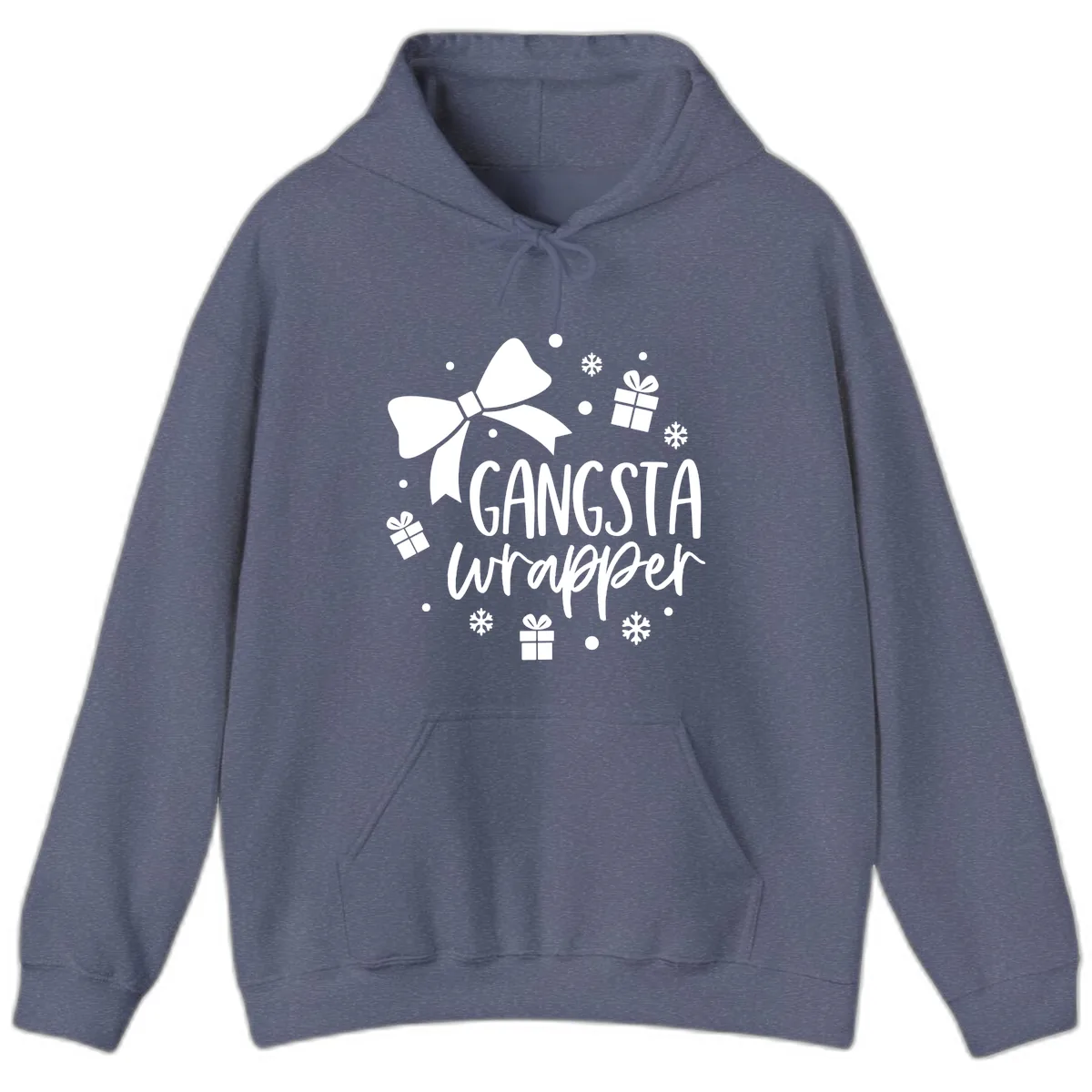 Gangsta Wrapper Holiday Design Hoodie in Heather Navy