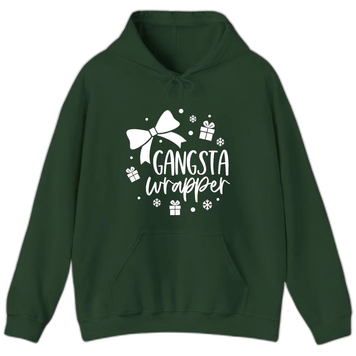 Gangsta Wrapper Holiday Design Hoodie in Forest Green