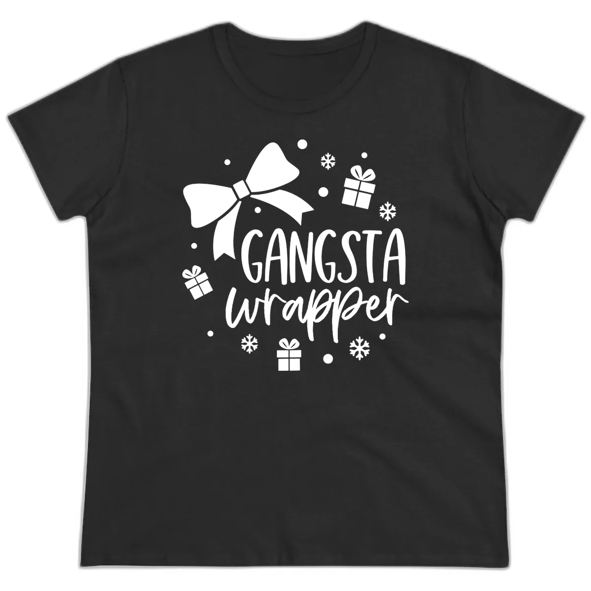 Gangsta Wrapper Holiday Design Ladies Tee in Black