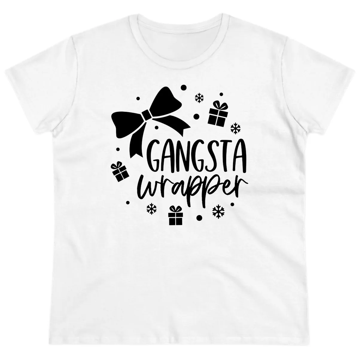 Gangsta Wrapper Holiday Design Ladies Tee in White