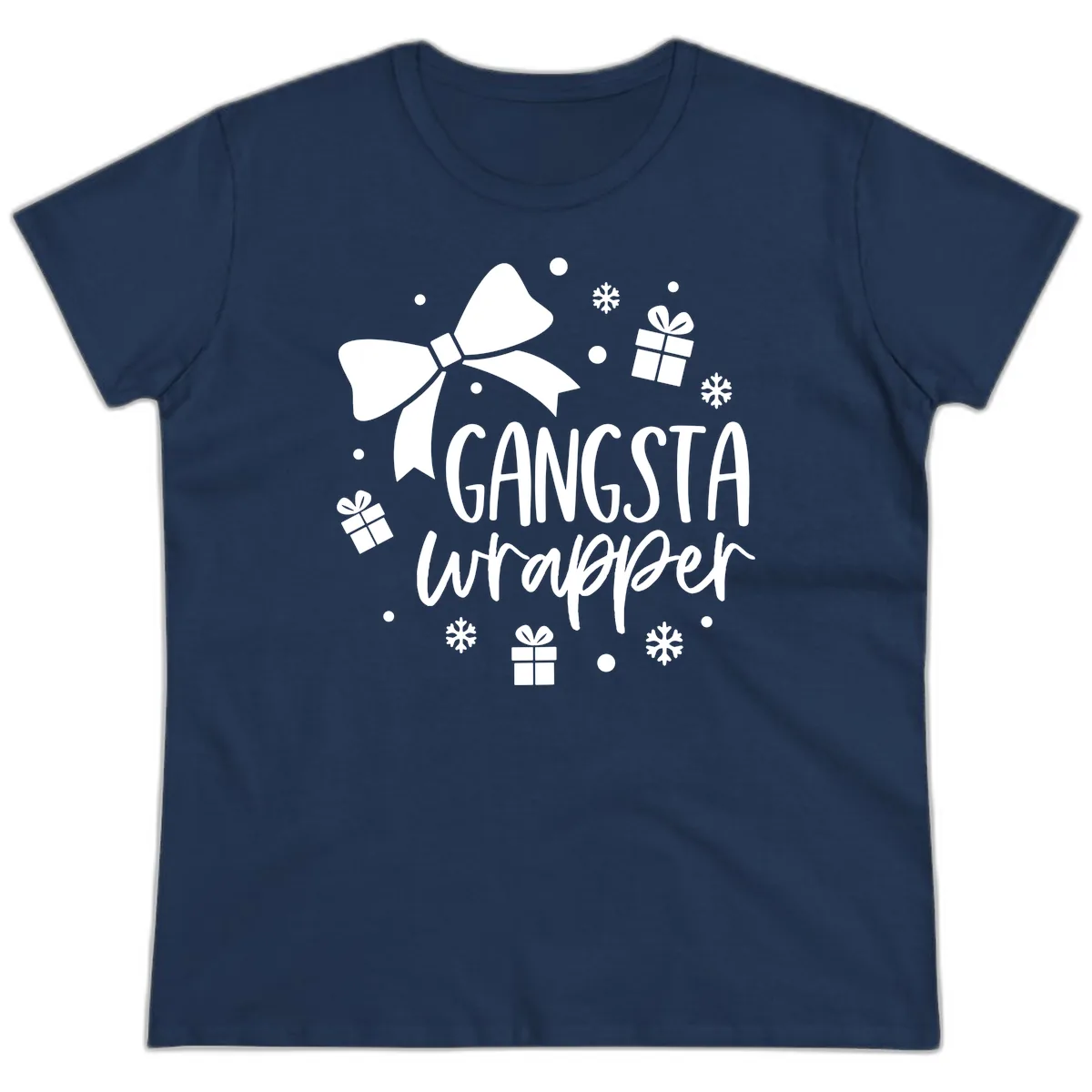 Gangsta Wrapper Holiday Design Ladies Tee in Navy