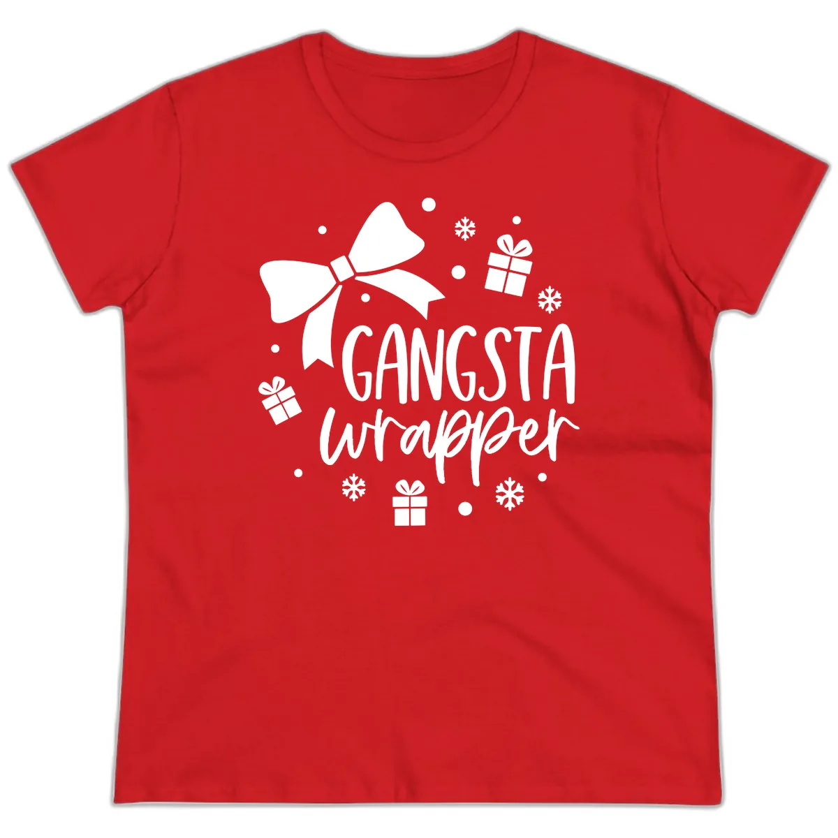 Gangsta Wrapper Holiday Design Ladies Tee in Red