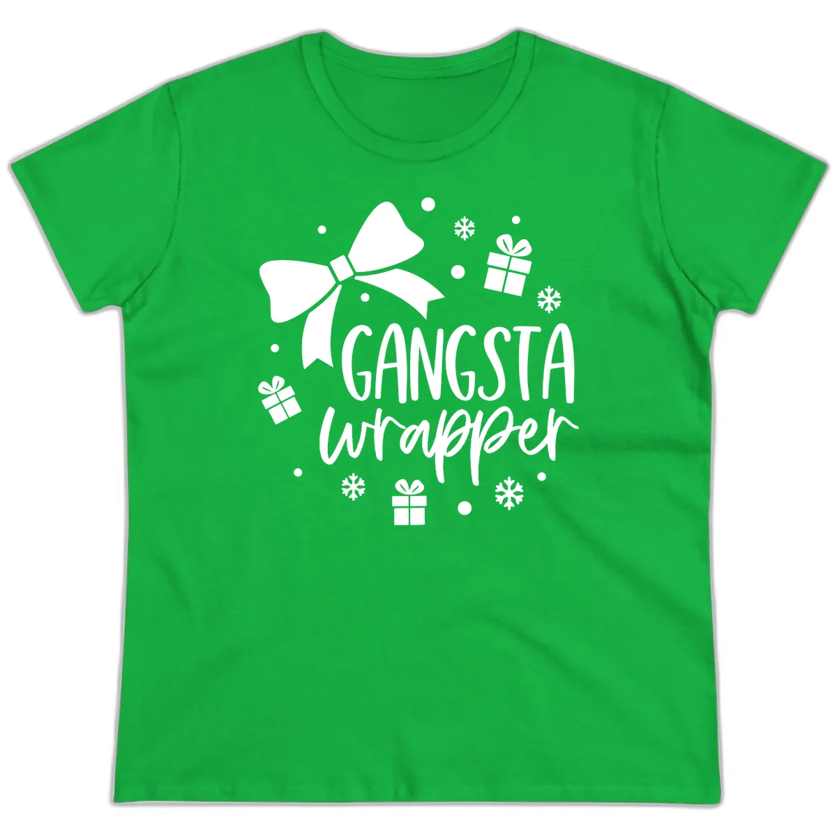 Gangsta Wrapper Holiday Design Ladies Tee in Irish Green