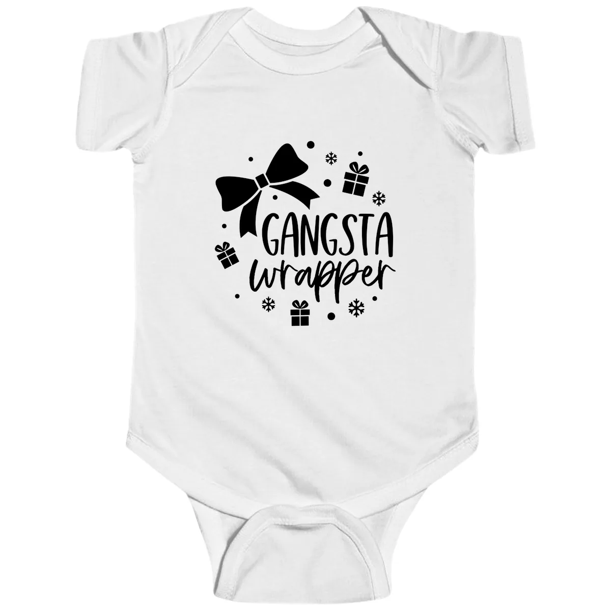 Gangsta Wrapper Holiday Design Baby Onesie in White