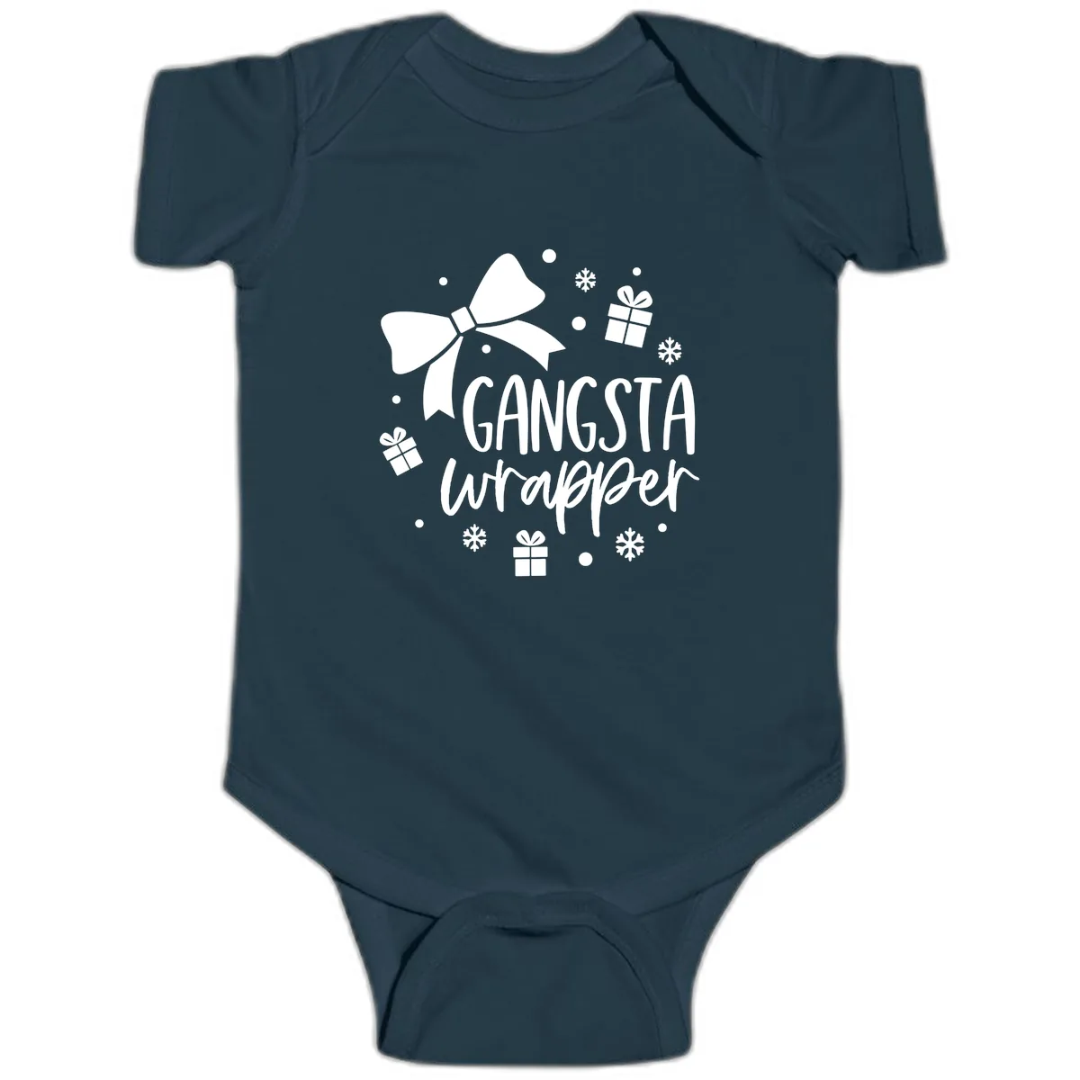 Gangsta Wrapper Holiday Design Baby Onesie in Navy