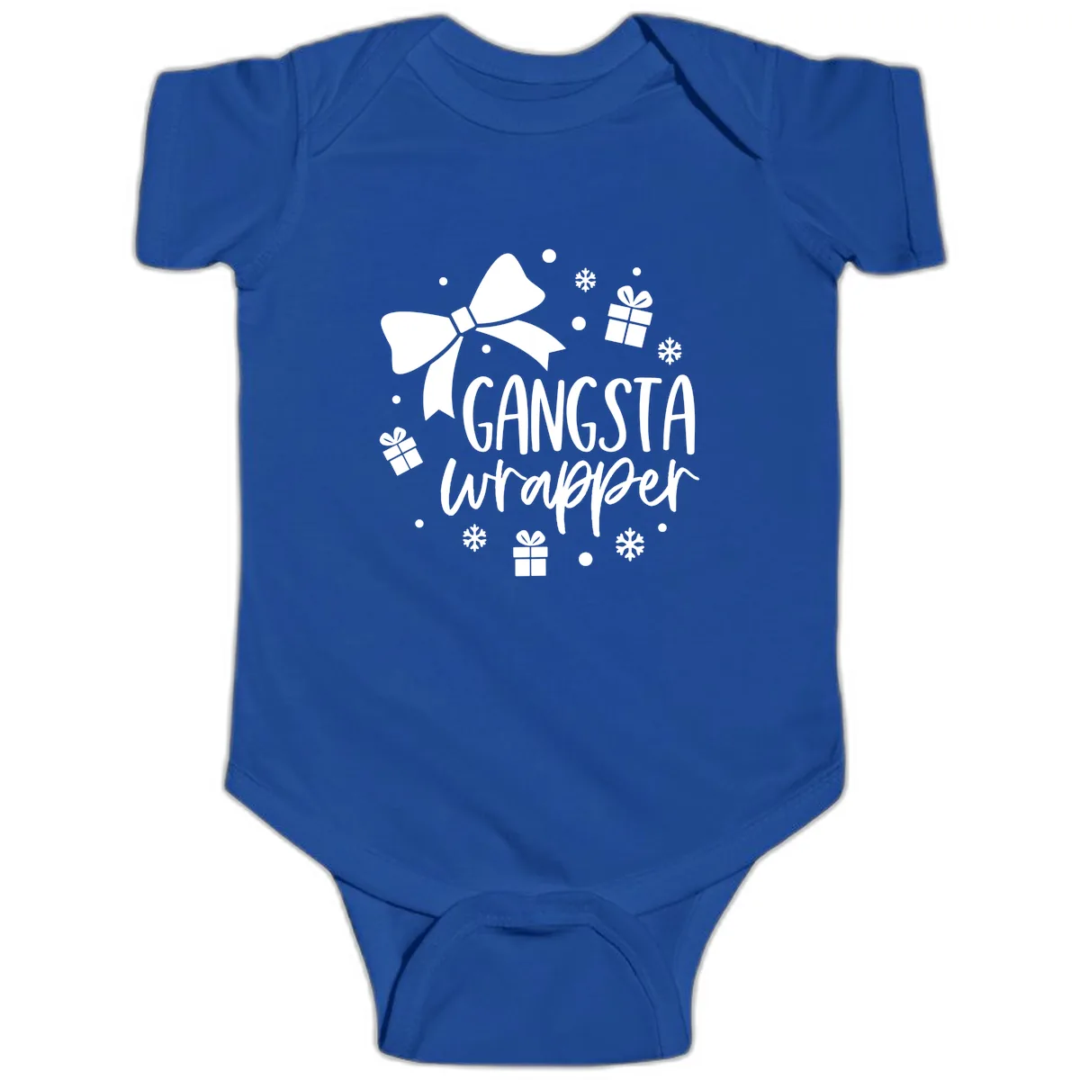 Gangsta Wrapper Holiday Design Baby Onesie in Royal