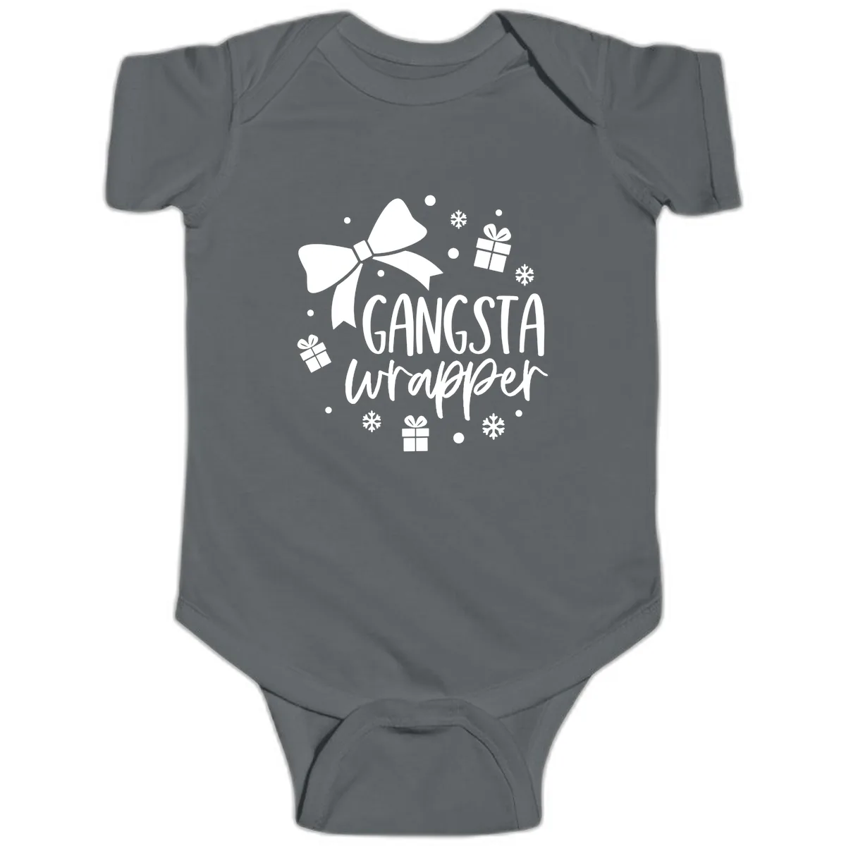 Gangsta Wrapper Holiday Design Baby Onesie in Charcoal