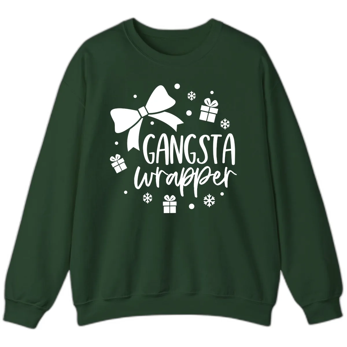 Gangsta Wrapper Holiday Design Sweatshirt in Forest Green