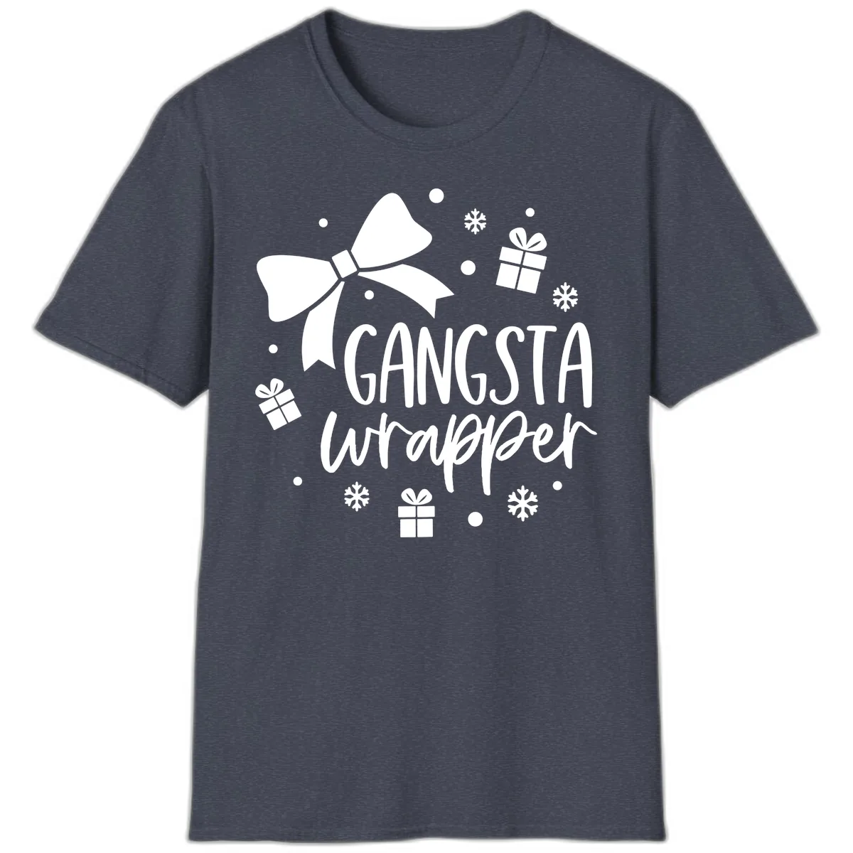 Gangsta Wrapper Holiday Design T-Shirt in Heather Navy