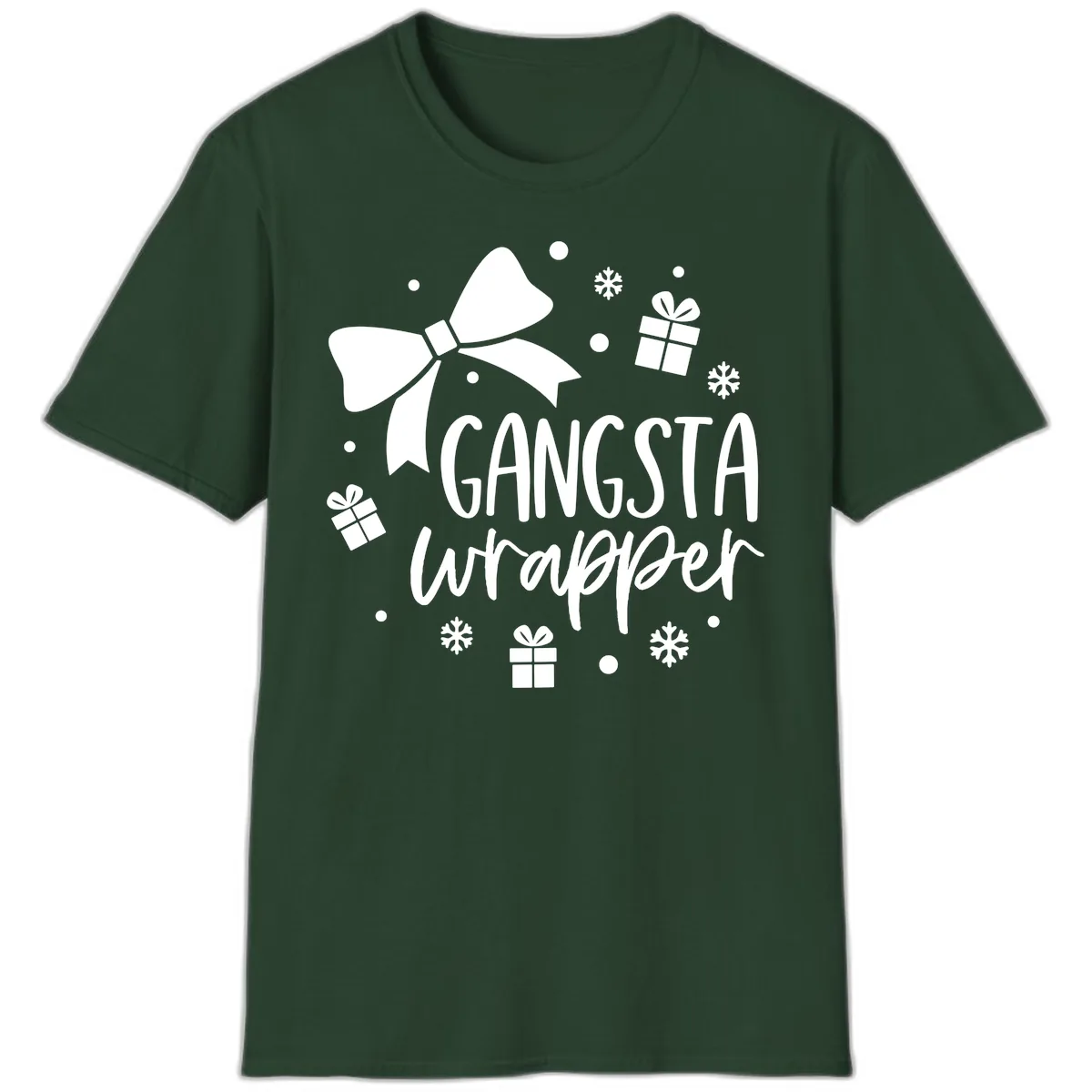 Gangsta Wrapper Holiday Design T-Shirt in Forest Green