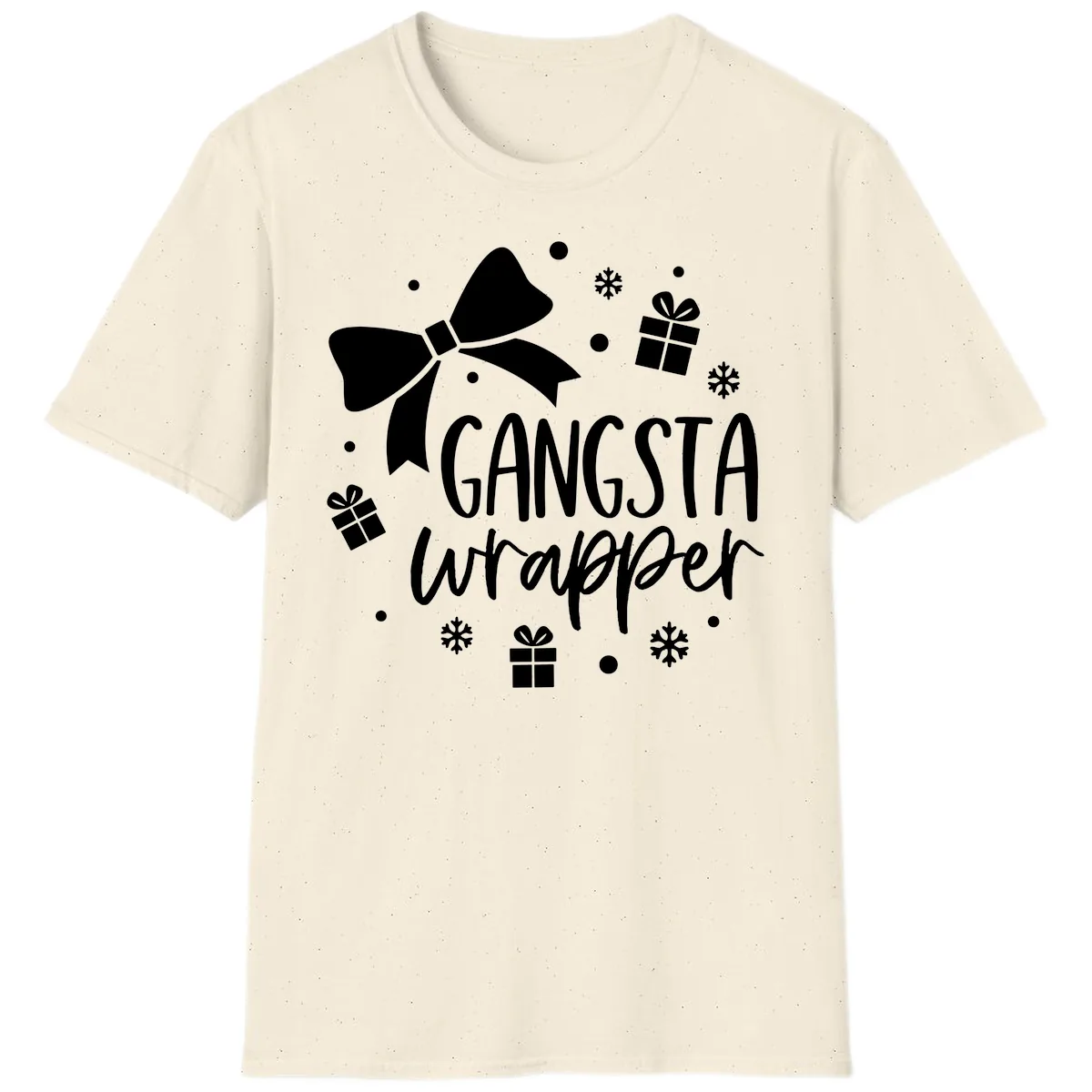 Gangsta Wrapper Holiday Design T-Shirt in Natural
