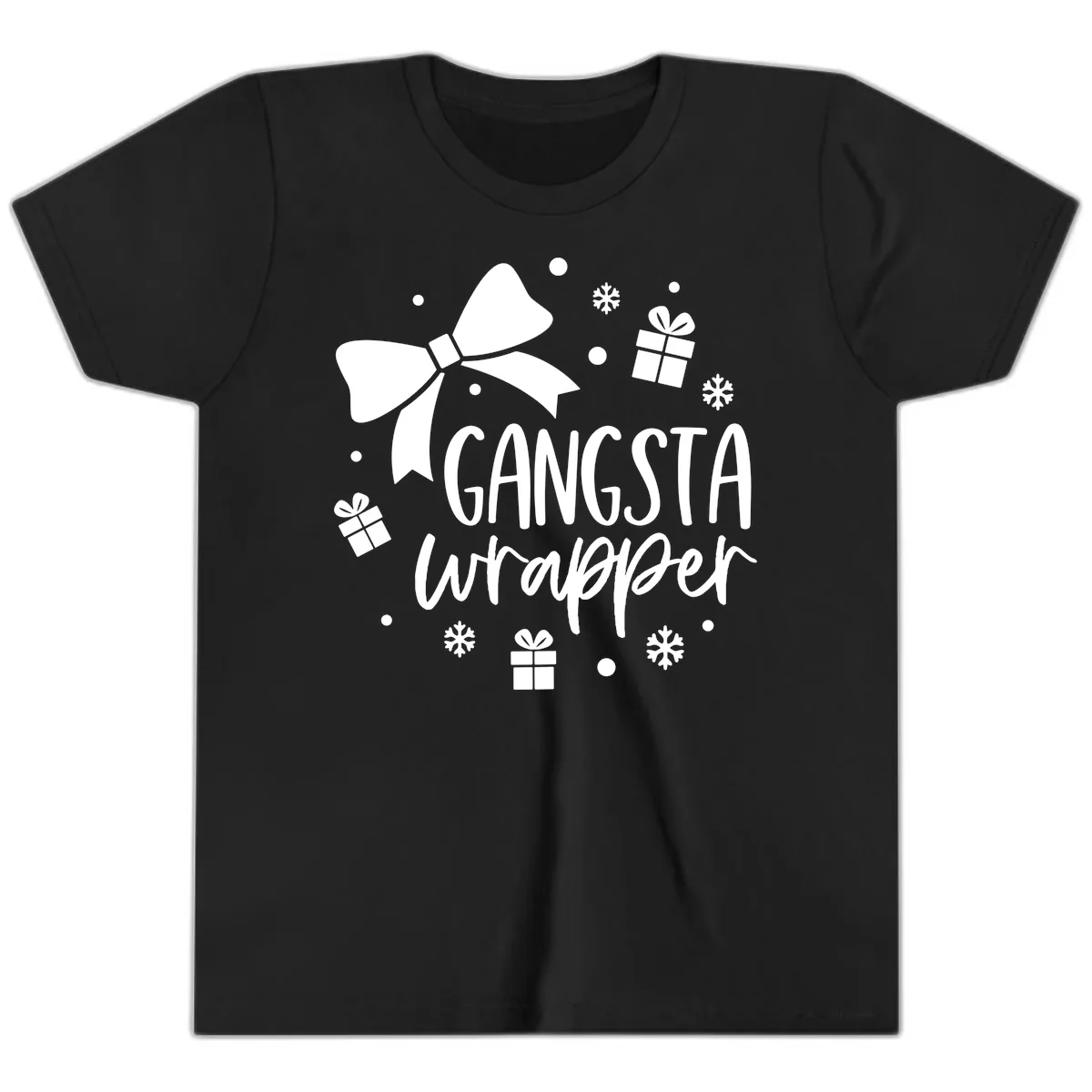Gangsta Wrapper Holiday Design Youth T-Shirt in Black