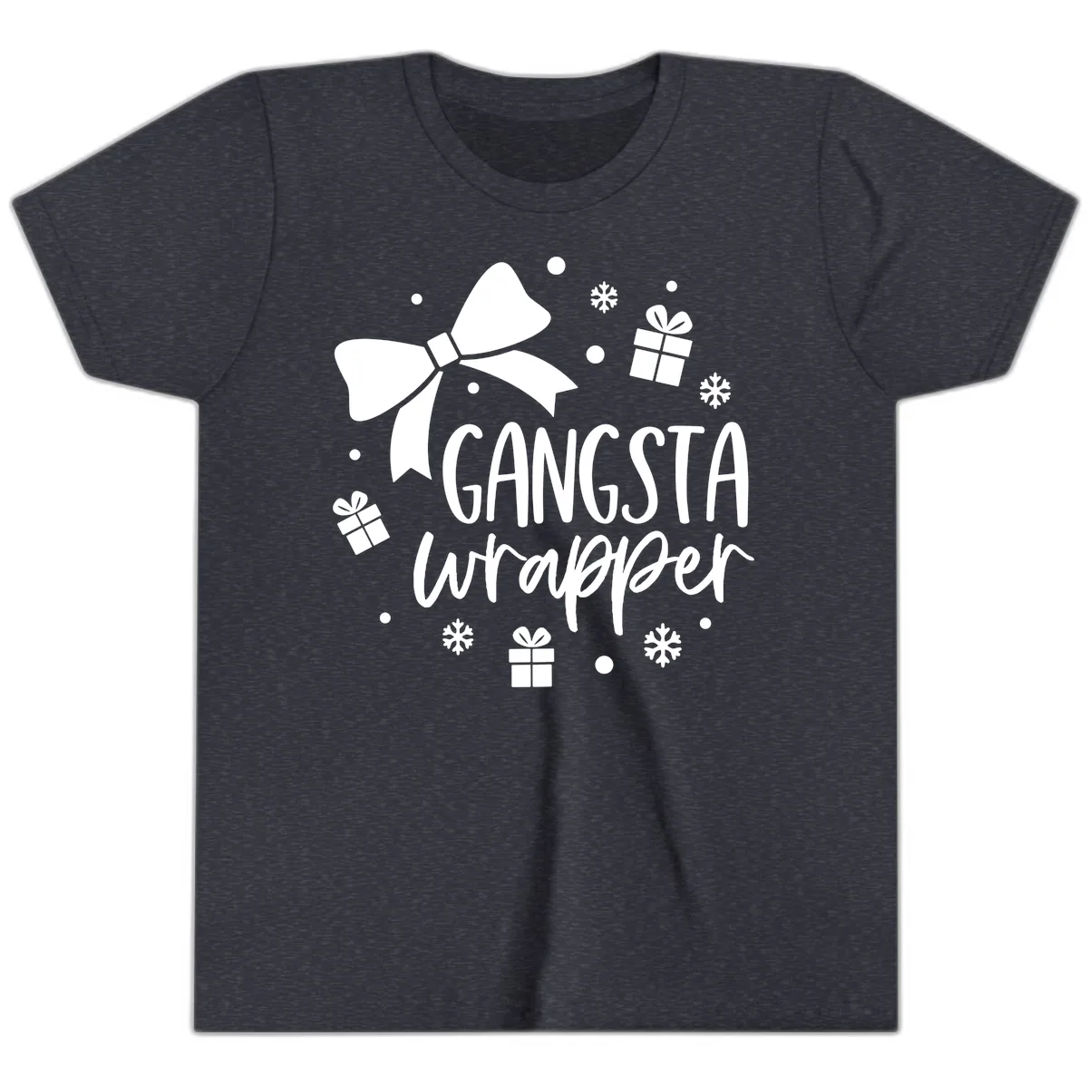 Gangsta Wrapper Holiday Design Youth T-Shirt in Heather Navy