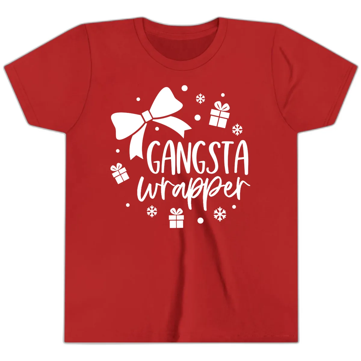 Gangsta Wrapper Holiday Design Youth T-Shirt in Red
