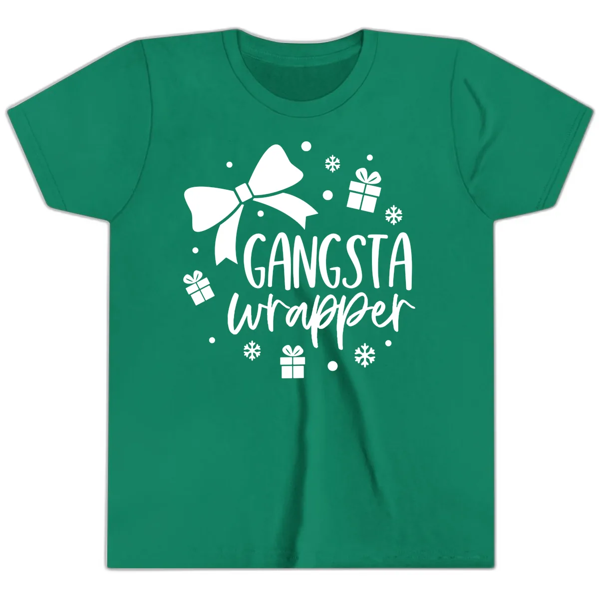 Gangsta Wrapper Holiday Design Youth T-Shirt in Kelly