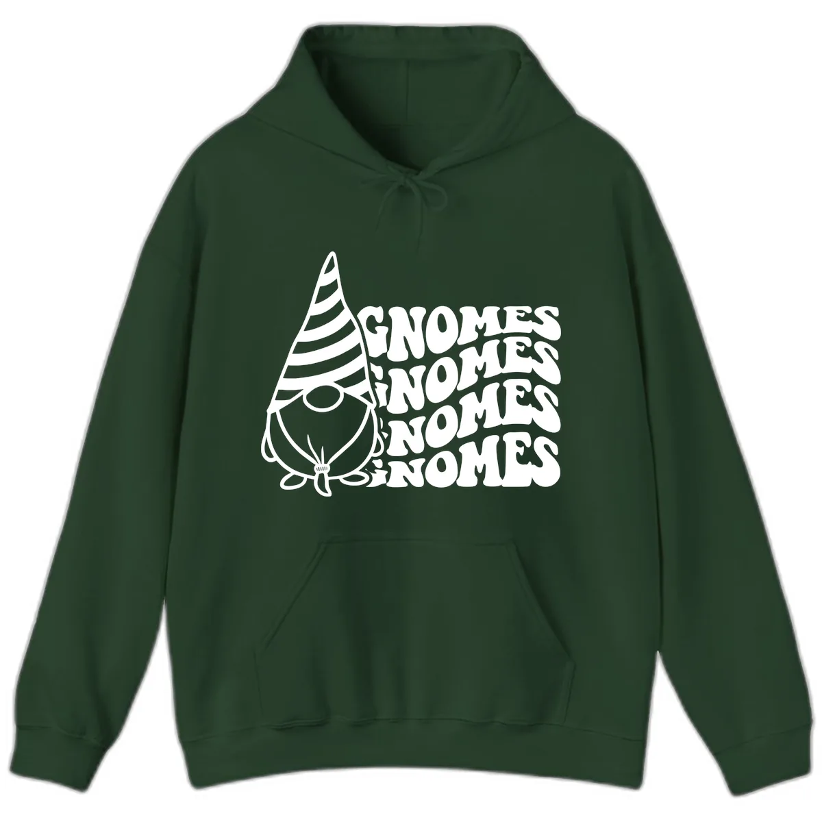 Gnome Sweet Gnome Repeat Design Hoodie in Forest Green