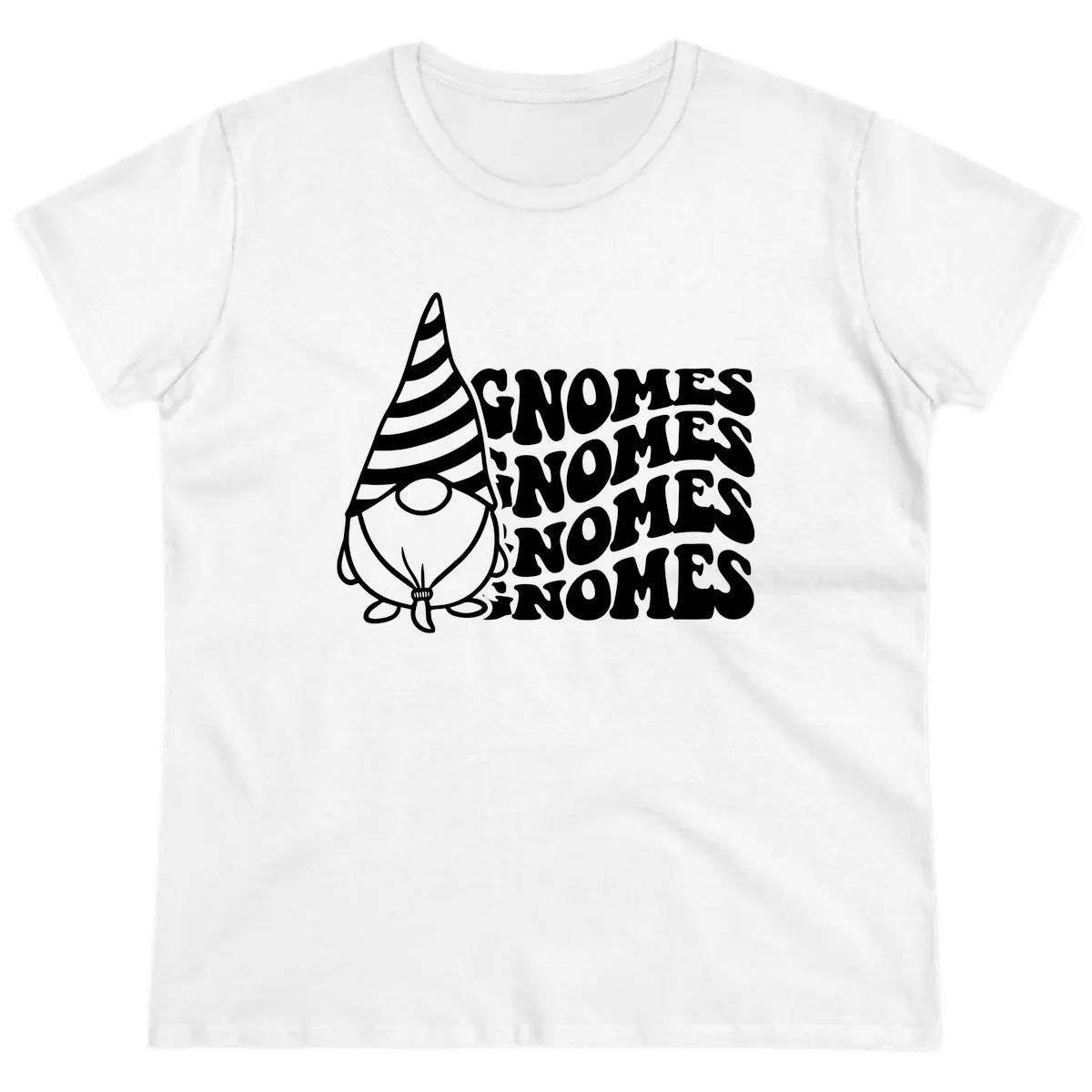Gnome Sweet Gnome Repeat Design Ladies Tee in White