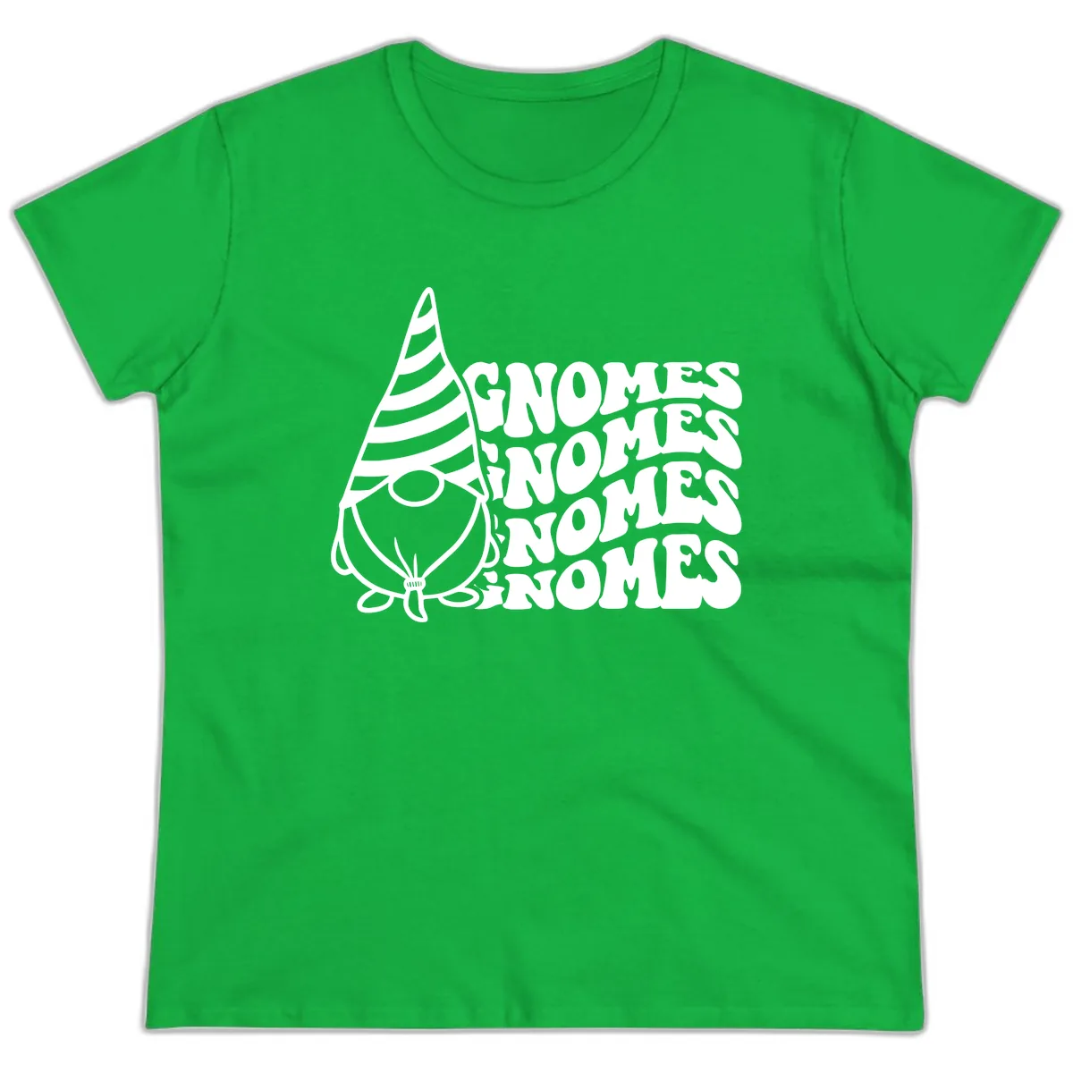 Gnome Sweet Gnome Repeat Design Ladies Tee in Irish Green