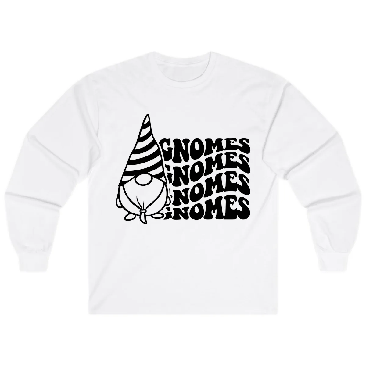 Gnome Sweet Gnome Repeat Design Long Sleeve in White