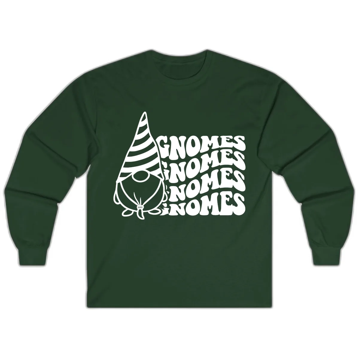 Gnome Sweet Gnome Repeat Design Long Sleeve in Forest Green