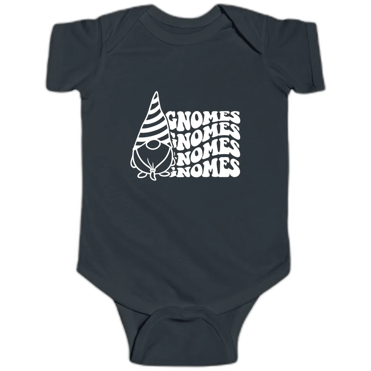 Gnome Sweet Gnome Repeat Design Baby Onesie in Black