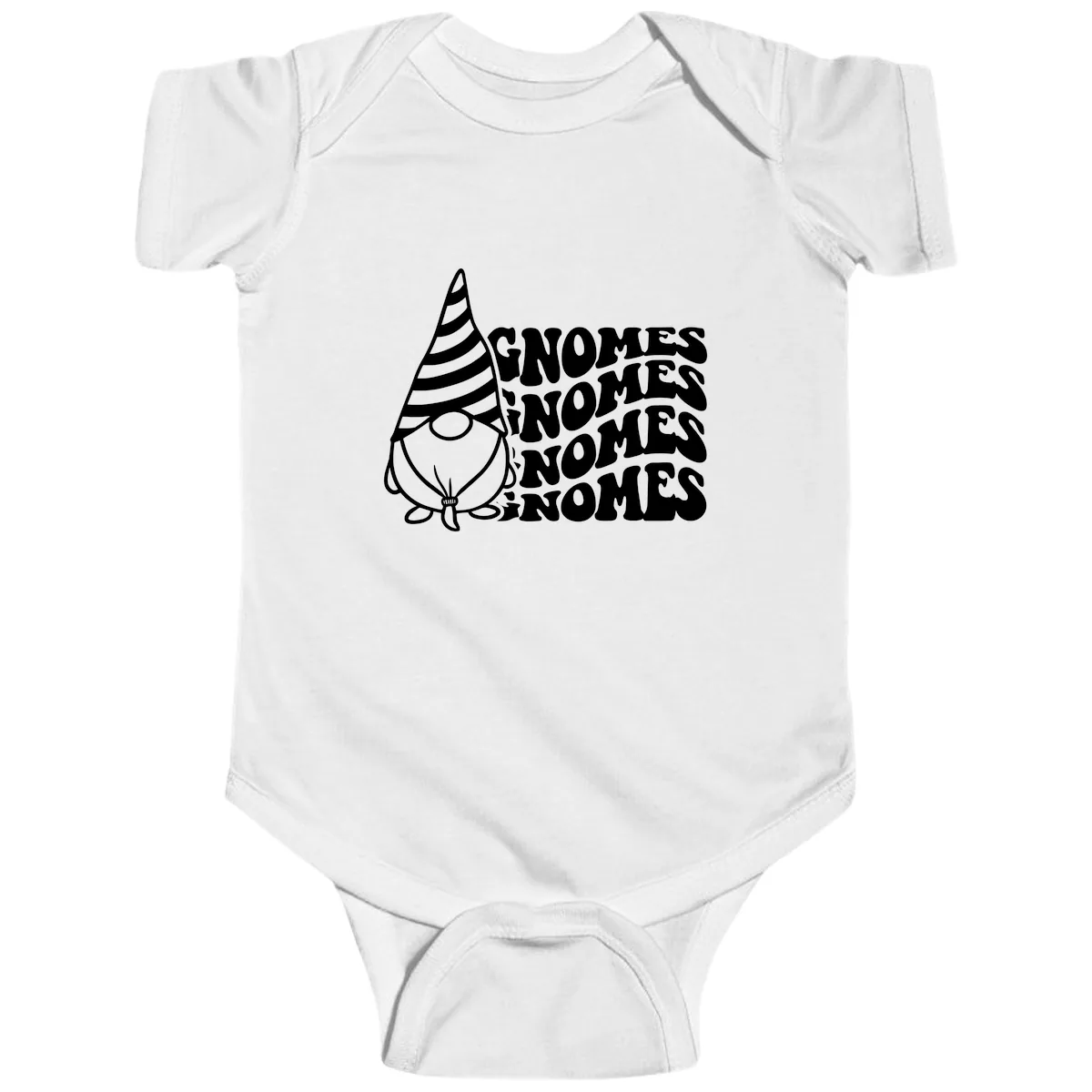 Gnome Sweet Gnome Repeat Design Baby Onesie in White