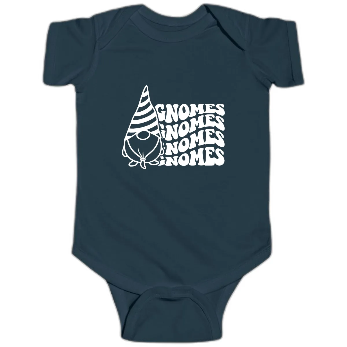 Gnome Sweet Gnome Repeat Design Baby Onesie in Navy