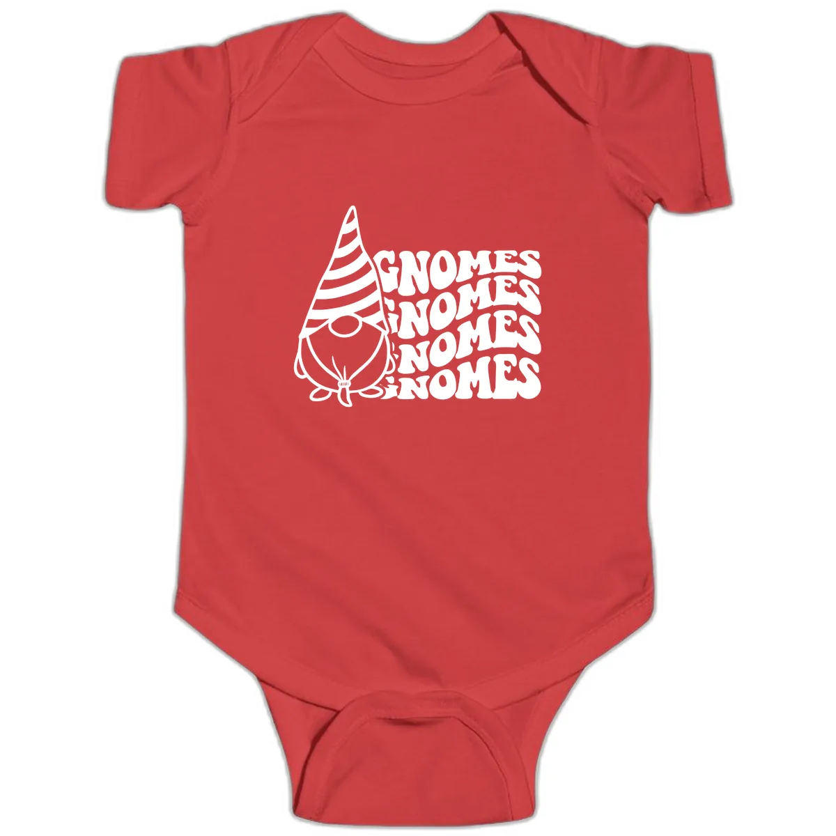 Gnome Sweet Gnome Repeat Design Baby Onesie in Red