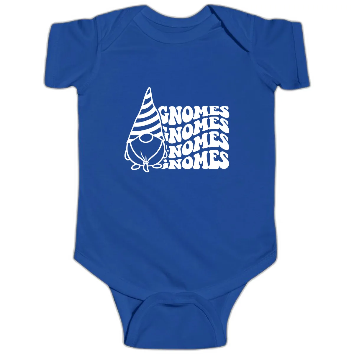 Gnome Sweet Gnome Repeat Design Baby Onesie in Royal