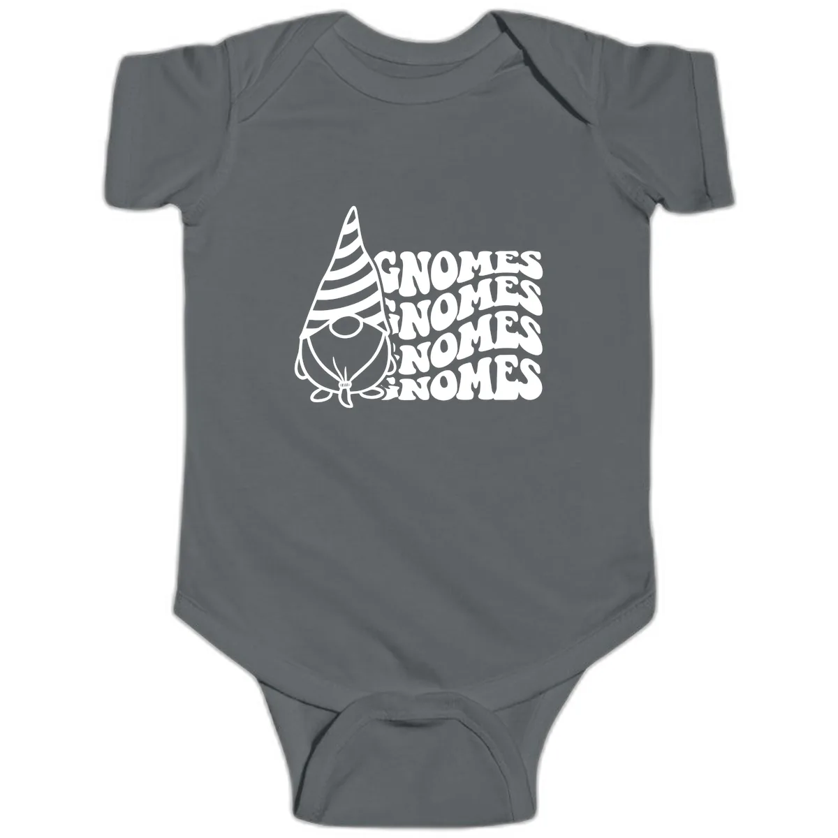 Gnome Sweet Gnome Repeat Design Baby Onesie in Charcoal