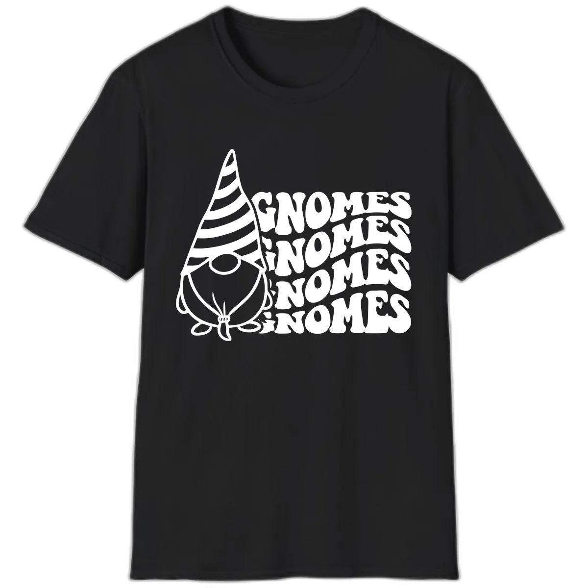 Gnome Sweet Gnome Repeat Design T-Shirt in Black