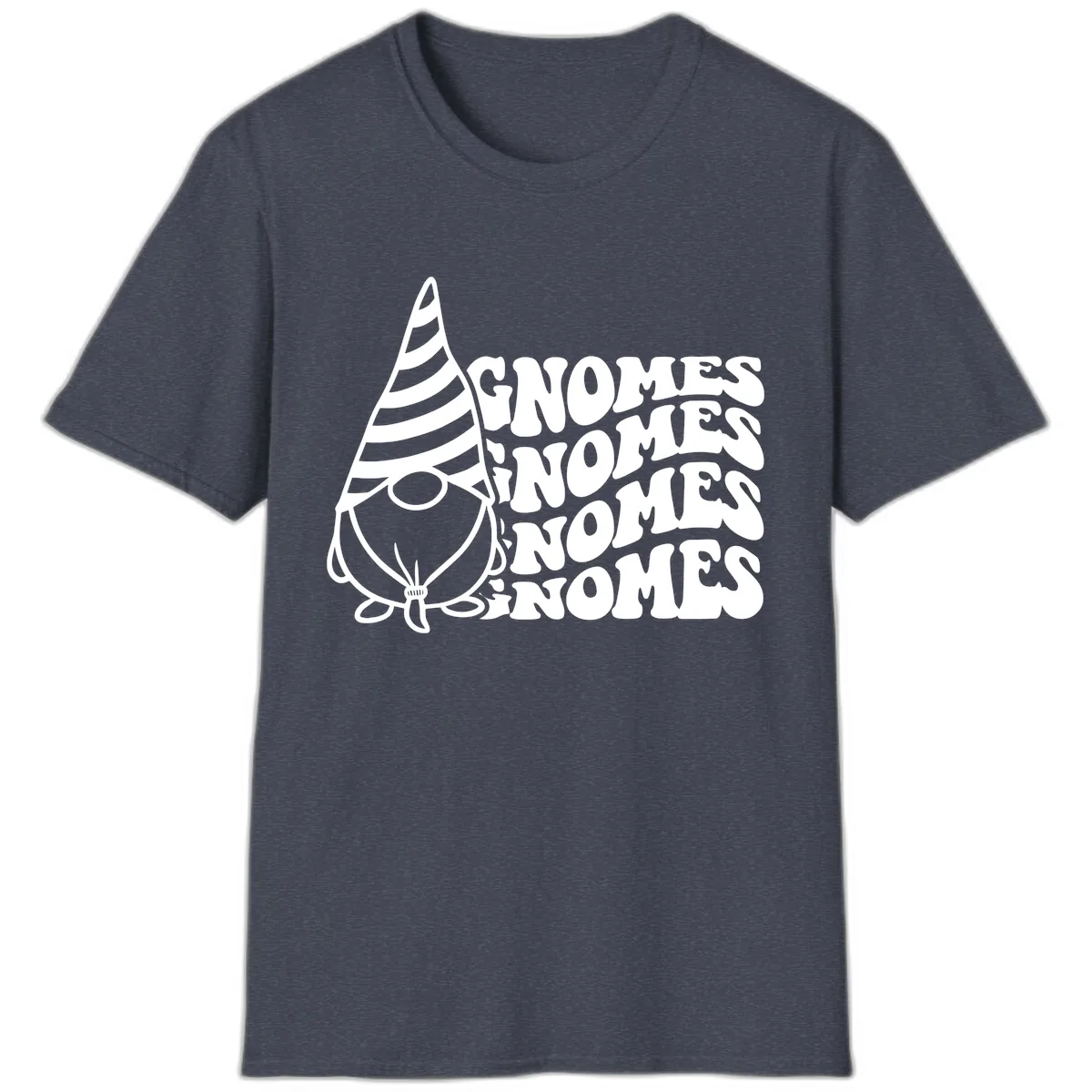 Gnome Sweet Gnome Repeat Design T-Shirt in Heather Navy