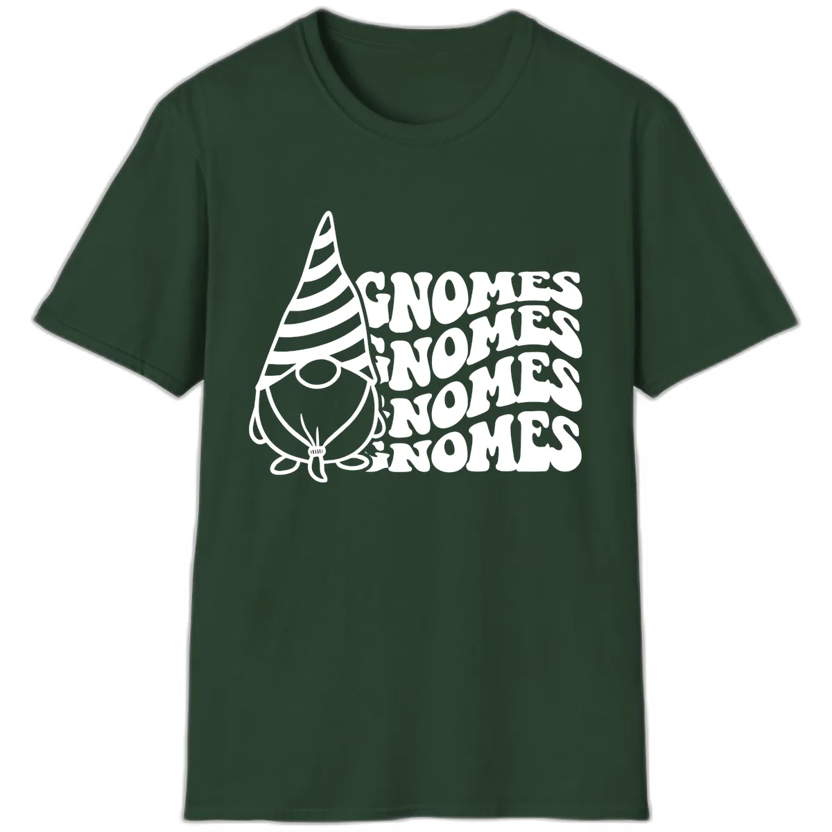 Gnome Sweet Gnome Repeat Design T-Shirt in Forest Green