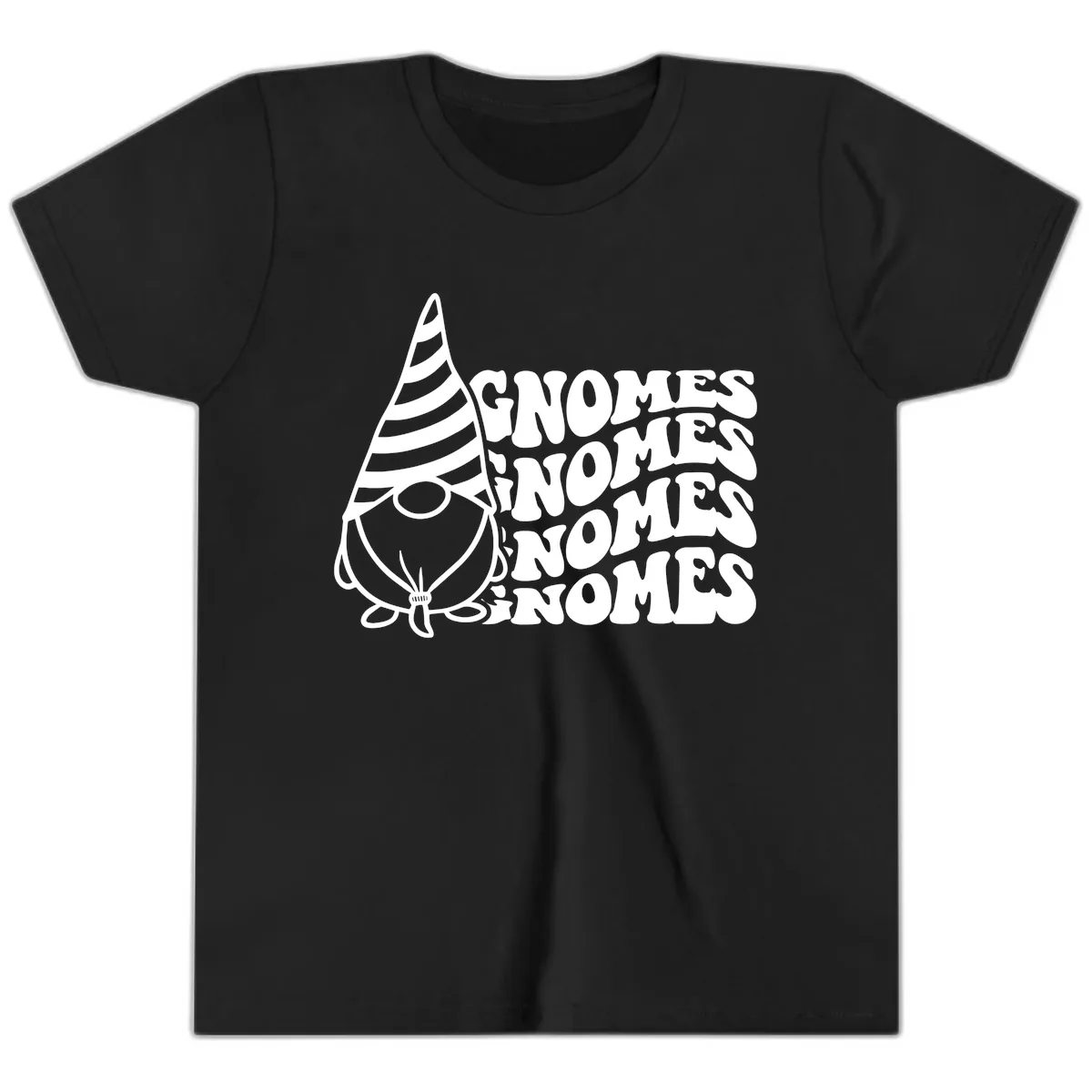 Gnome Sweet Gnome Repeat Design Youth T-Shirt in Black