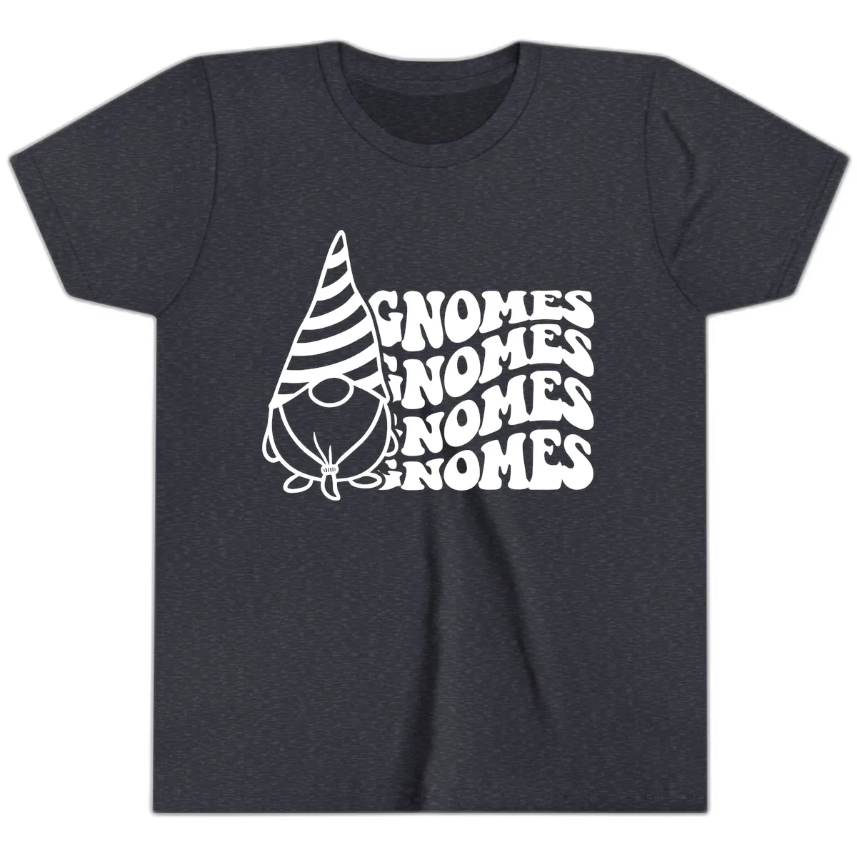 Gnome Sweet Gnome Repeat Design Youth T-Shirt in Heather Navy