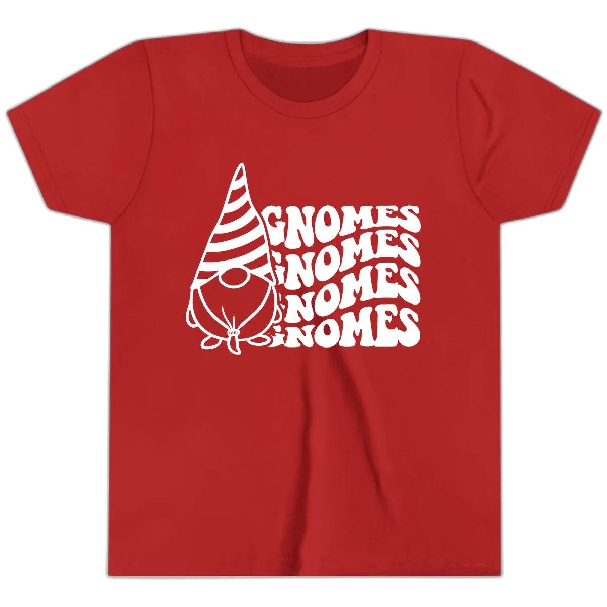 Gnome Sweet Gnome Repeat Design Youth T-Shirt in Red