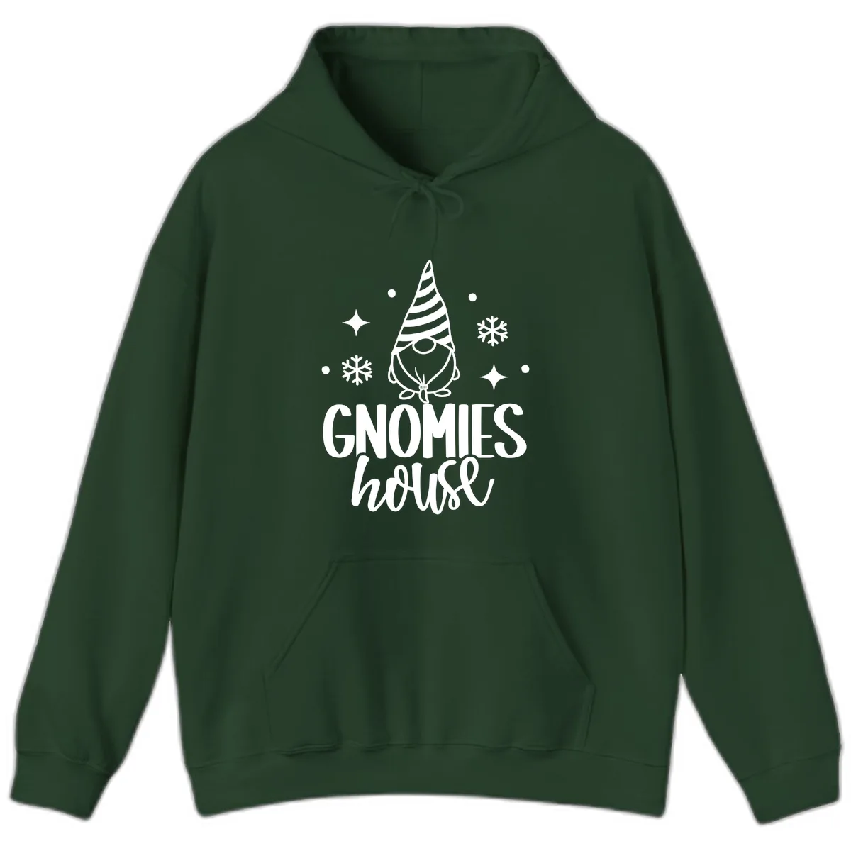Gnomes House Holiday Design Hoodie in Forest Green