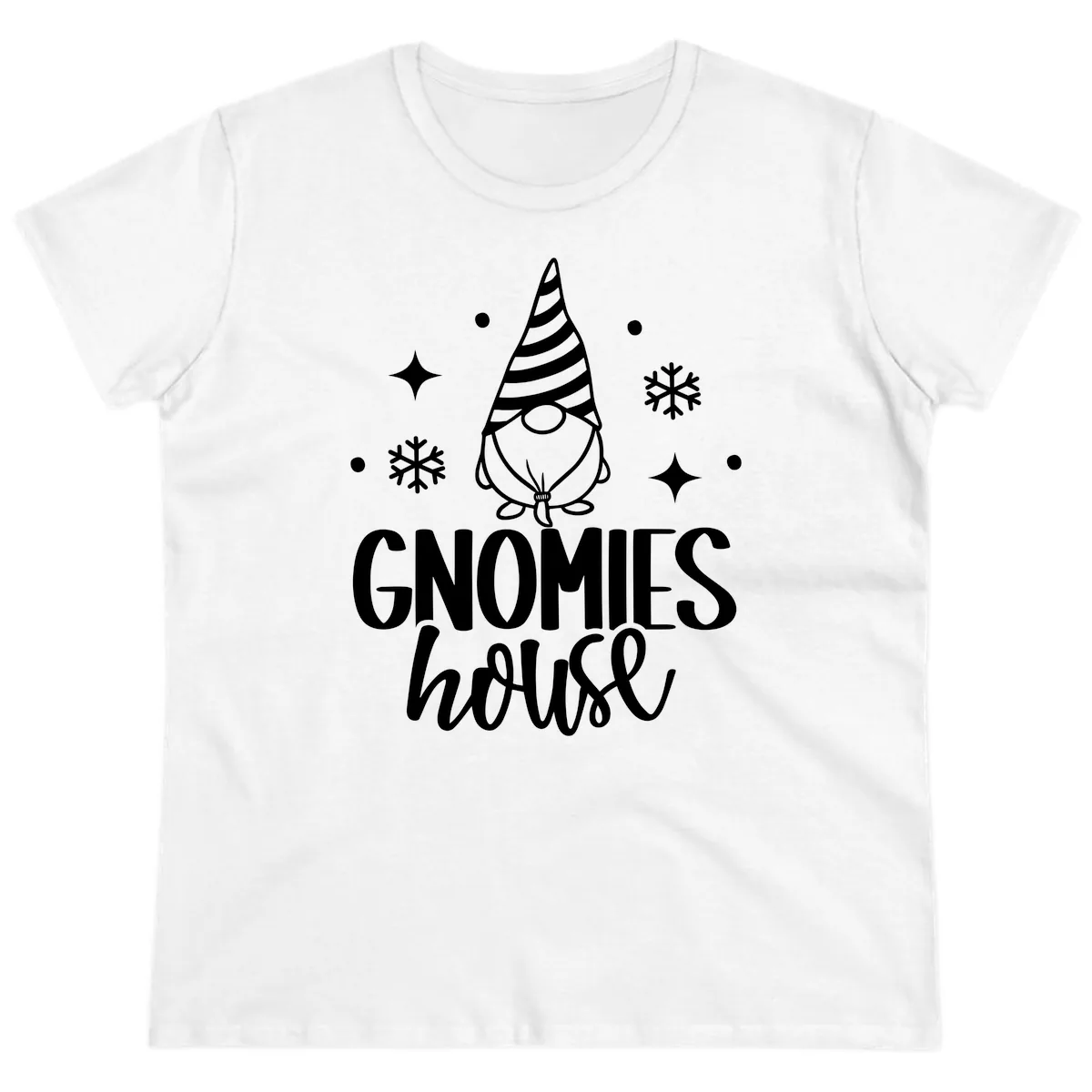 Gnomes House Holiday Design Ladies Tee in White