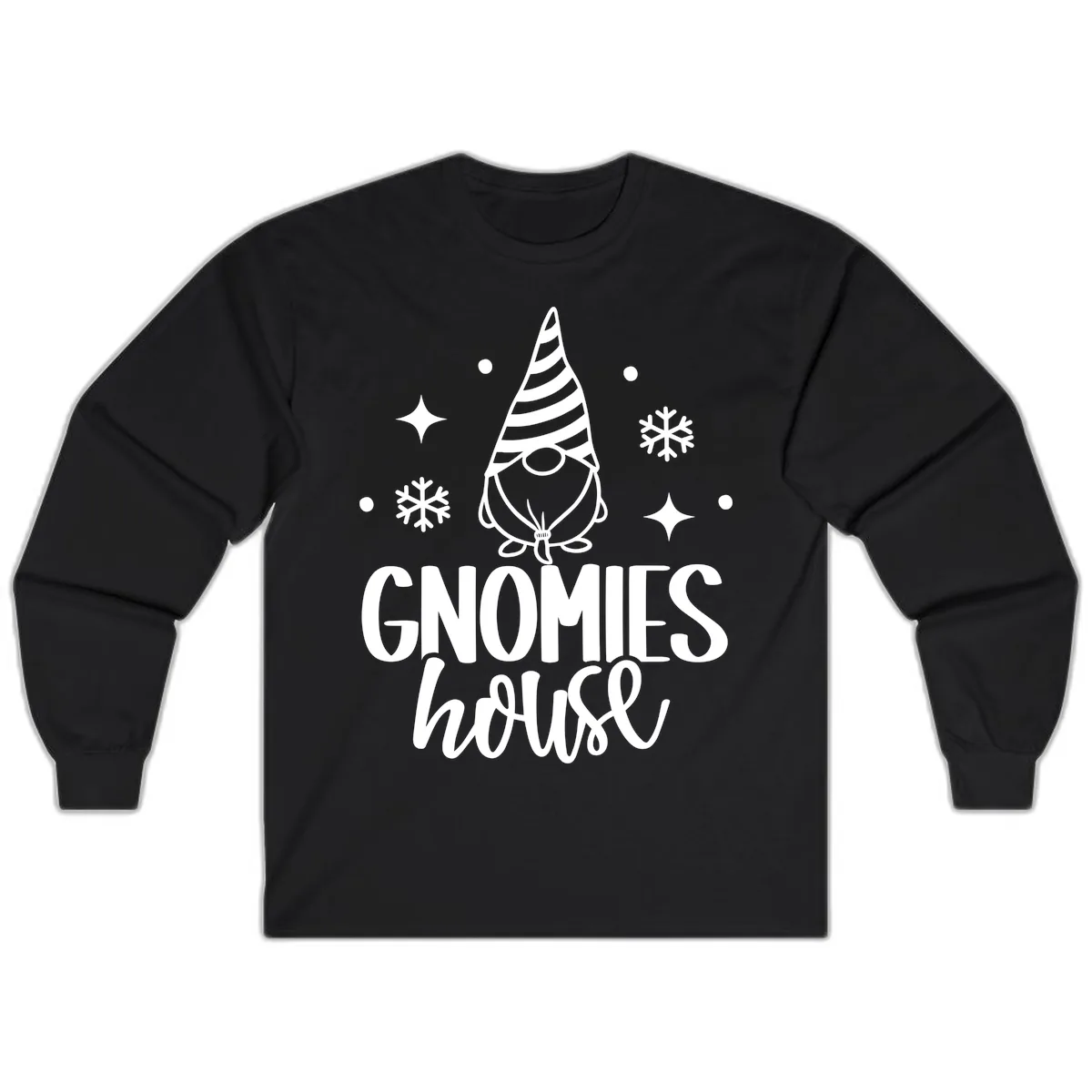 Gnomes House Holiday Design Long Sleeve in Black