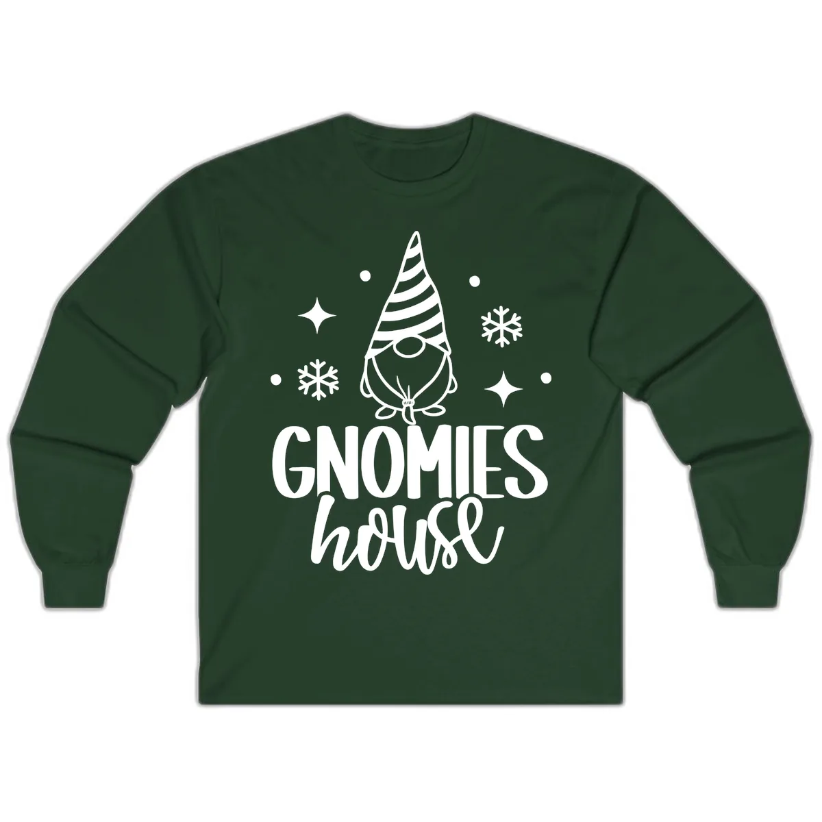 Gnomes House Holiday Design Long Sleeve in Forest Green