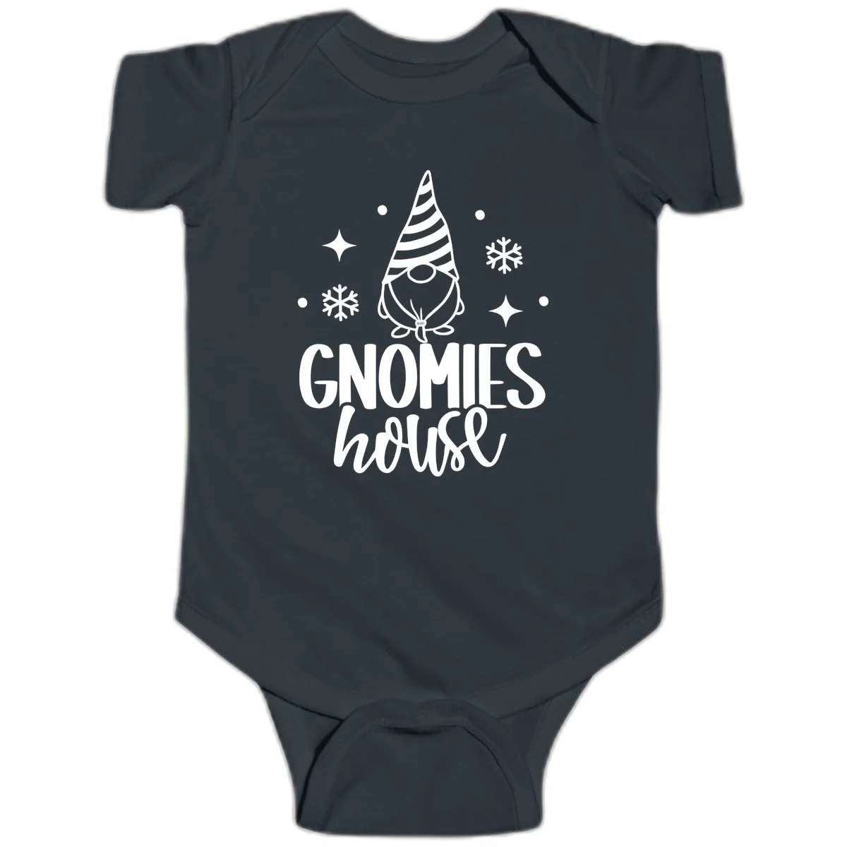 Gnomes House Holiday Design Baby Onesie in Black