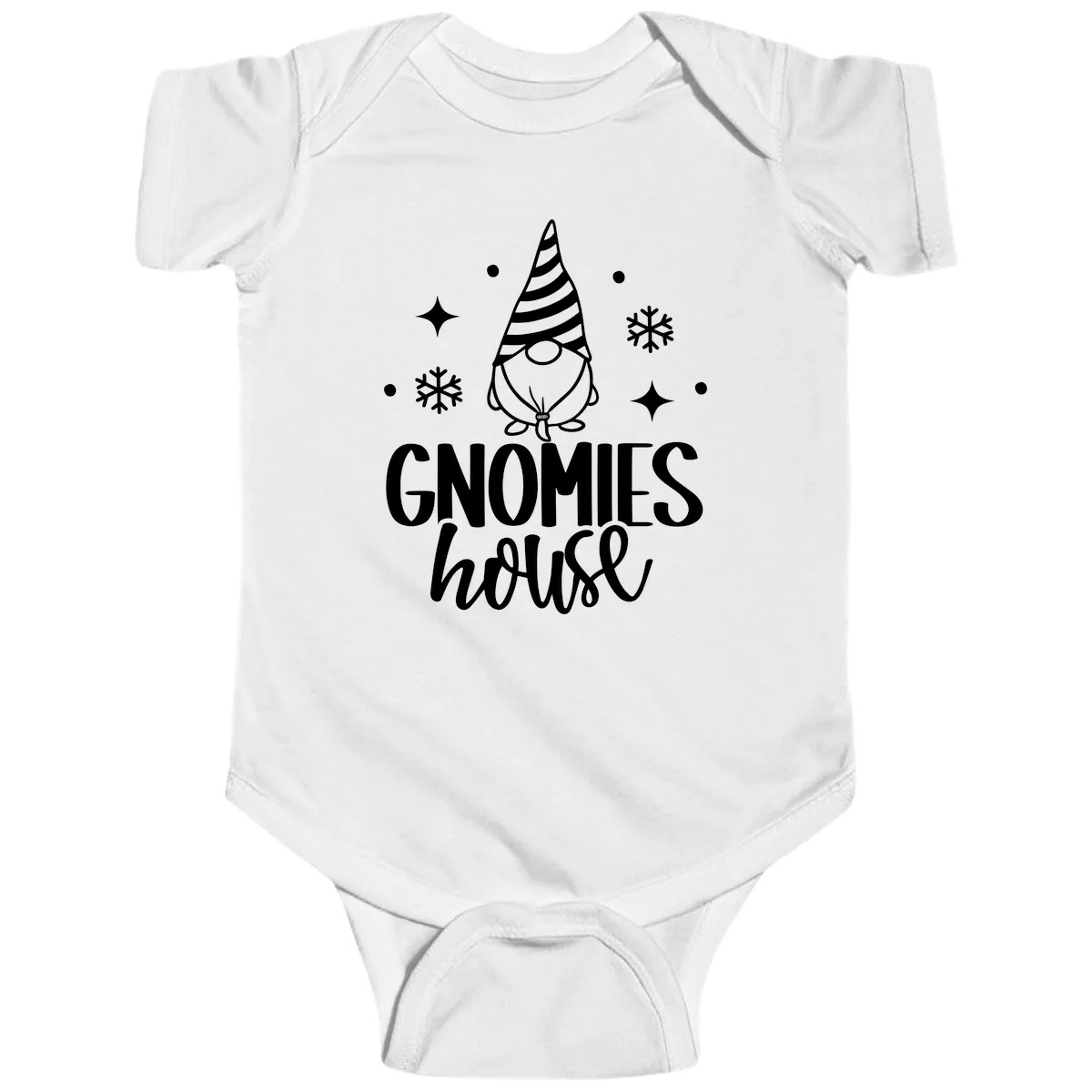 Gnomes House Holiday Design Baby Onesie in White