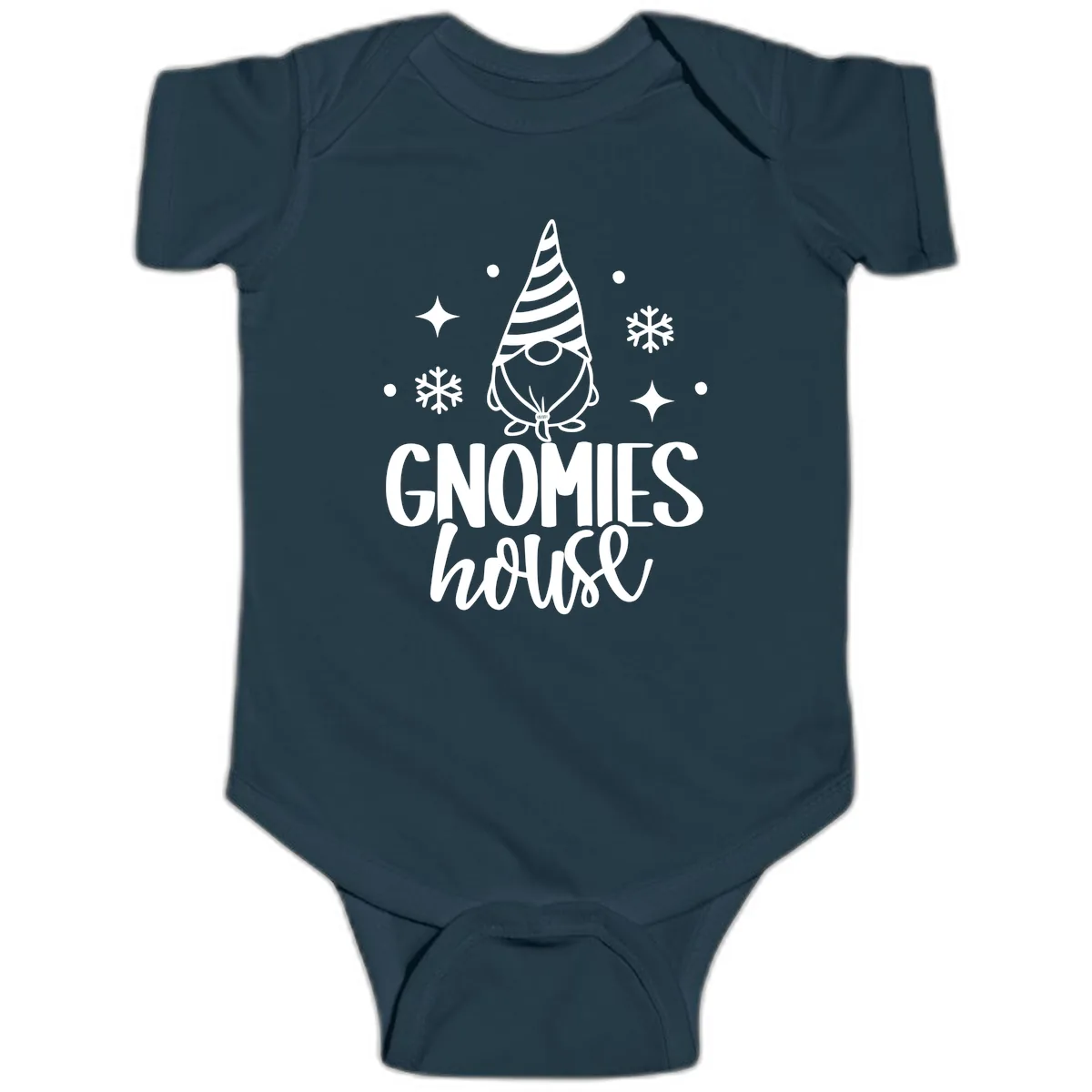 Gnomes House Holiday Design Baby Onesie in Navy