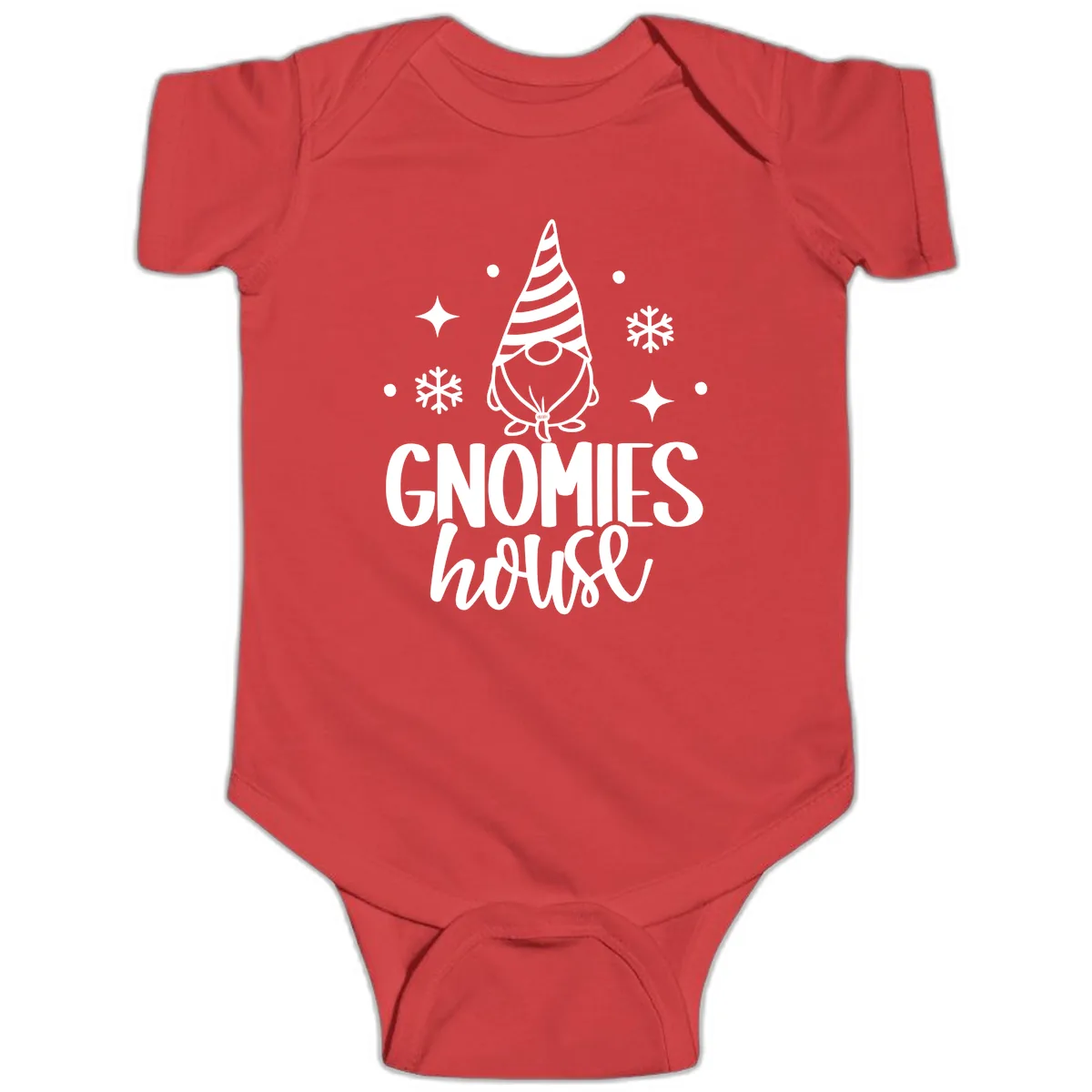 Gnomes House Holiday Design Baby Onesie in Red